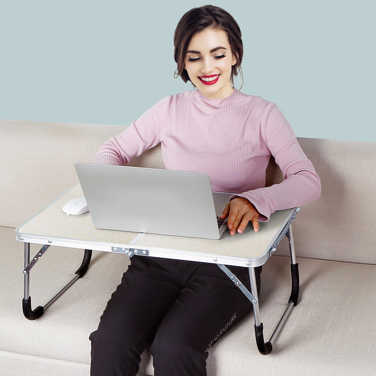 HAOYYE Foldable Laptop Table for Bed and Sofa Lightweight Portable Notebook Desk for Reading Writing Breakfast Work Study Lap Tray for Couch Floor Dorm Easy to Store and Use Modern Design