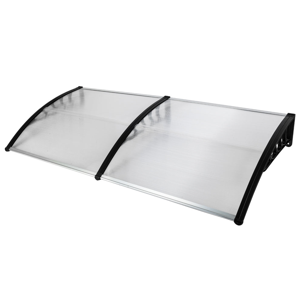HAOYYE Door and Window Rain Cover Awning 200 x 100 Transparent Polycarbonate Canopy with Black Brackets Outdoor Eaves Shelter for Porch Balcony Entryway Weather Protection Durable Decorative Design