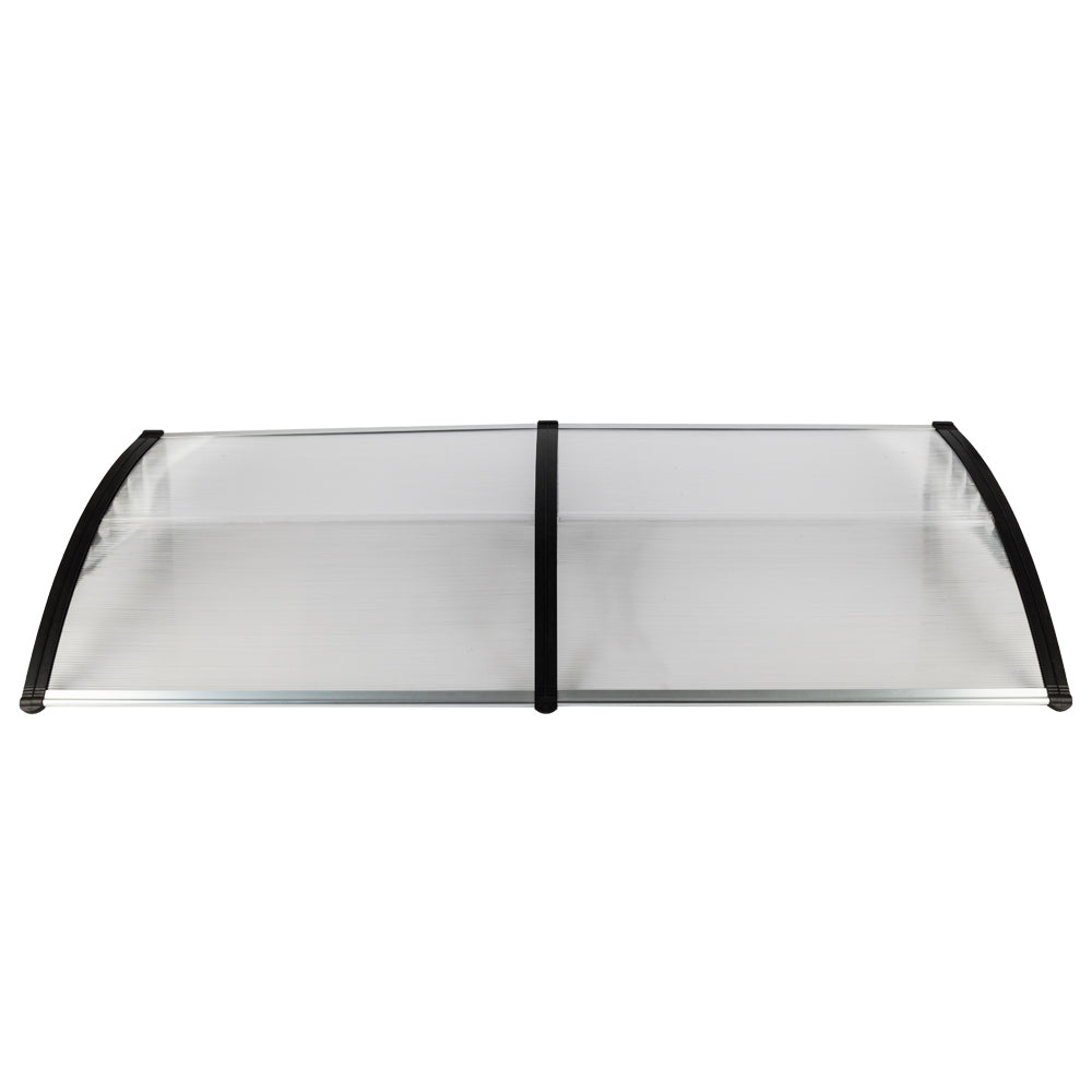 HAOYYE Door and Window Rain Cover Awning 200 x 100 Transparent Polycarbonate Canopy with Black Brackets Outdoor Eaves Shelter for Porch Balcony Entryway Weather Protection Durable Decorative Design