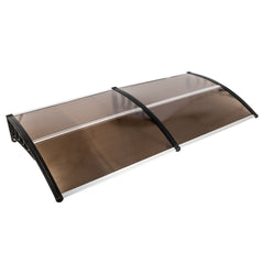 HAOYYE Door and Window Rain Cover Awning 200 x 100 Brown Polycarbonate Canopy with Black Brackets Outdoor Eaves Shelter for Front Door Entryway Balcony Porch Weather Protection Decorative and Durable
