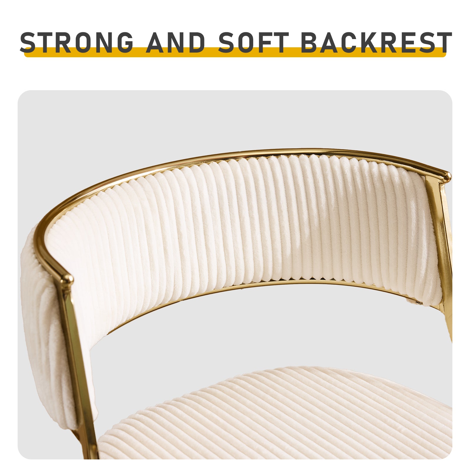 HAOYYE Set of 2 Thick Corduroy Bar Stools with Gold-Plated Iron Feet, Comfortable Upholstered Kitchen Counter Stools, Modern Beige Swivel Chairs for Home Bar and Dining Area, Durable and Stylish Seating Solution