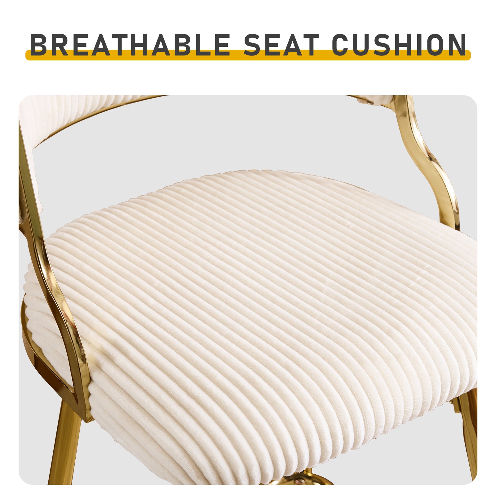 HAOYYE Set of 2 Thick Corduroy Bar Stools with Gold-Plated Iron Feet, Comfortable Upholstered Kitchen Counter Stools, Modern Beige Swivel Chairs for Home Bar and Dining Area, Durable and Stylish Seating Solution