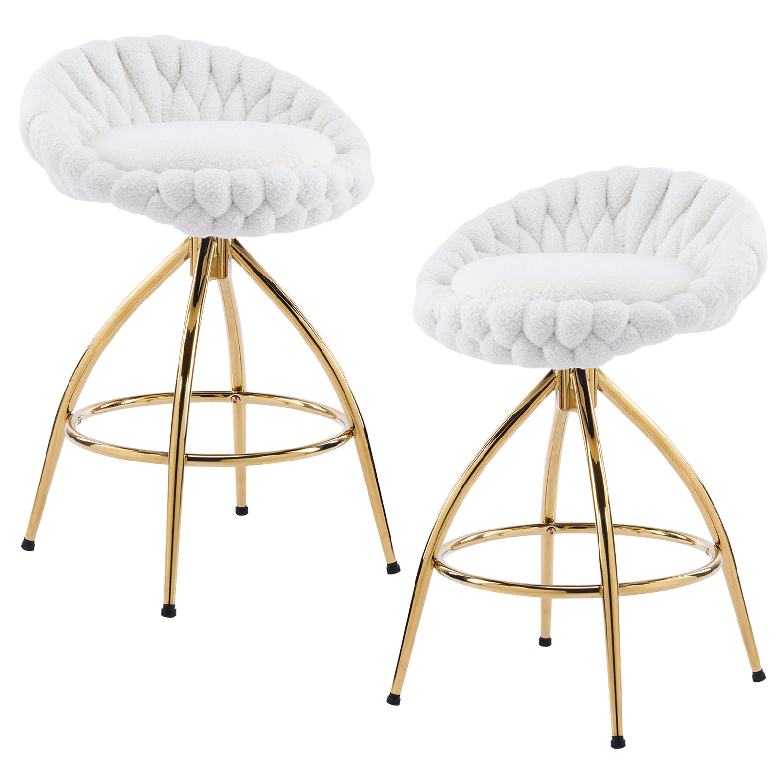 HAOYYE Swivel Bar Stools Set of 2 White Modern Upholstered Counter Height Chairs with Backrest and Metal Base Stylish Comfortable Dining Barstools for Kitchen Island or Home Bar