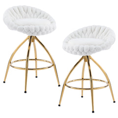 HAOYYE Swivel Bar Stools Set of 2 White Modern Upholstered Counter Height Chairs with Backrest and Metal Base Stylish Comfortable Dining Barstools for Kitchen Island or Home Bar