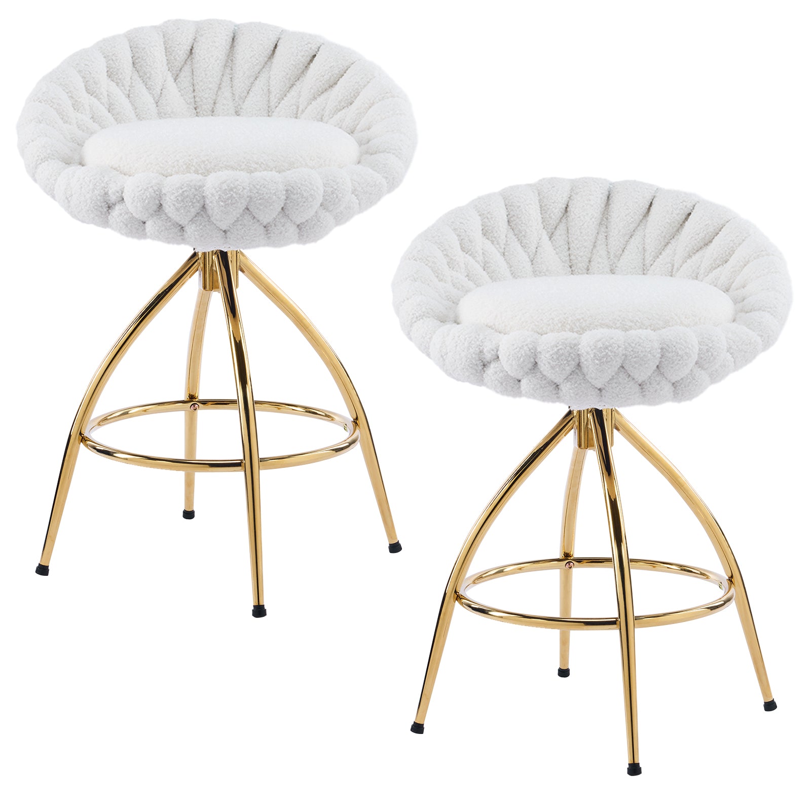 HAOYYE Swivel Bar Stools Set of 2 White Modern Upholstered Counter Height Chairs with Backrest and Metal Base Stylish Comfortable Dining Barstools for Kitchen Island or Home Bar