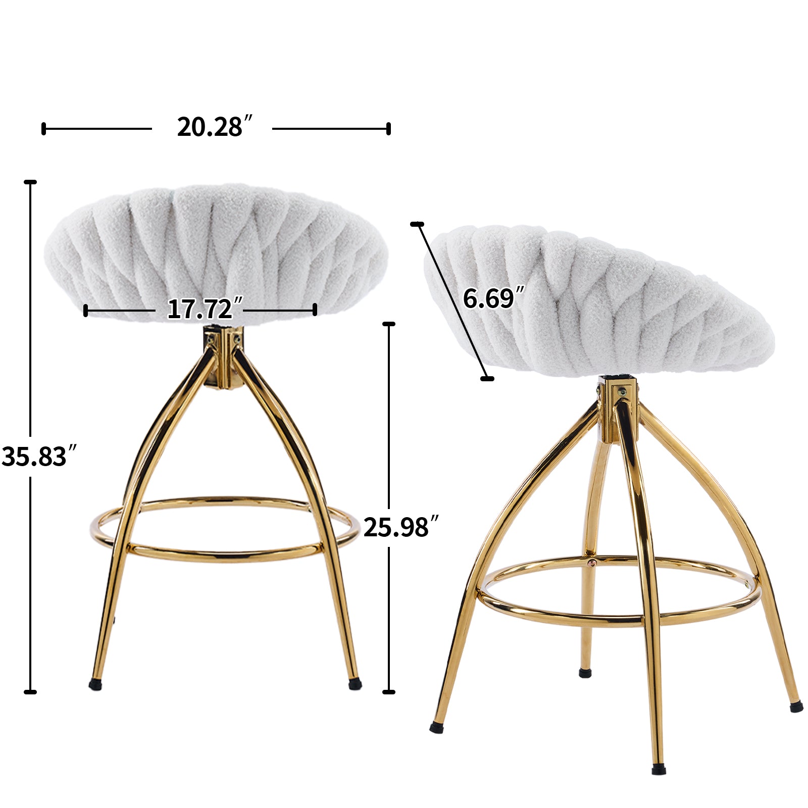 HAOYYE Swivel Bar Stools Set of 2 White Modern Upholstered Counter Height Chairs with Backrest and Metal Base Stylish Comfortable Dining Barstools for Kitchen Island or Home Bar