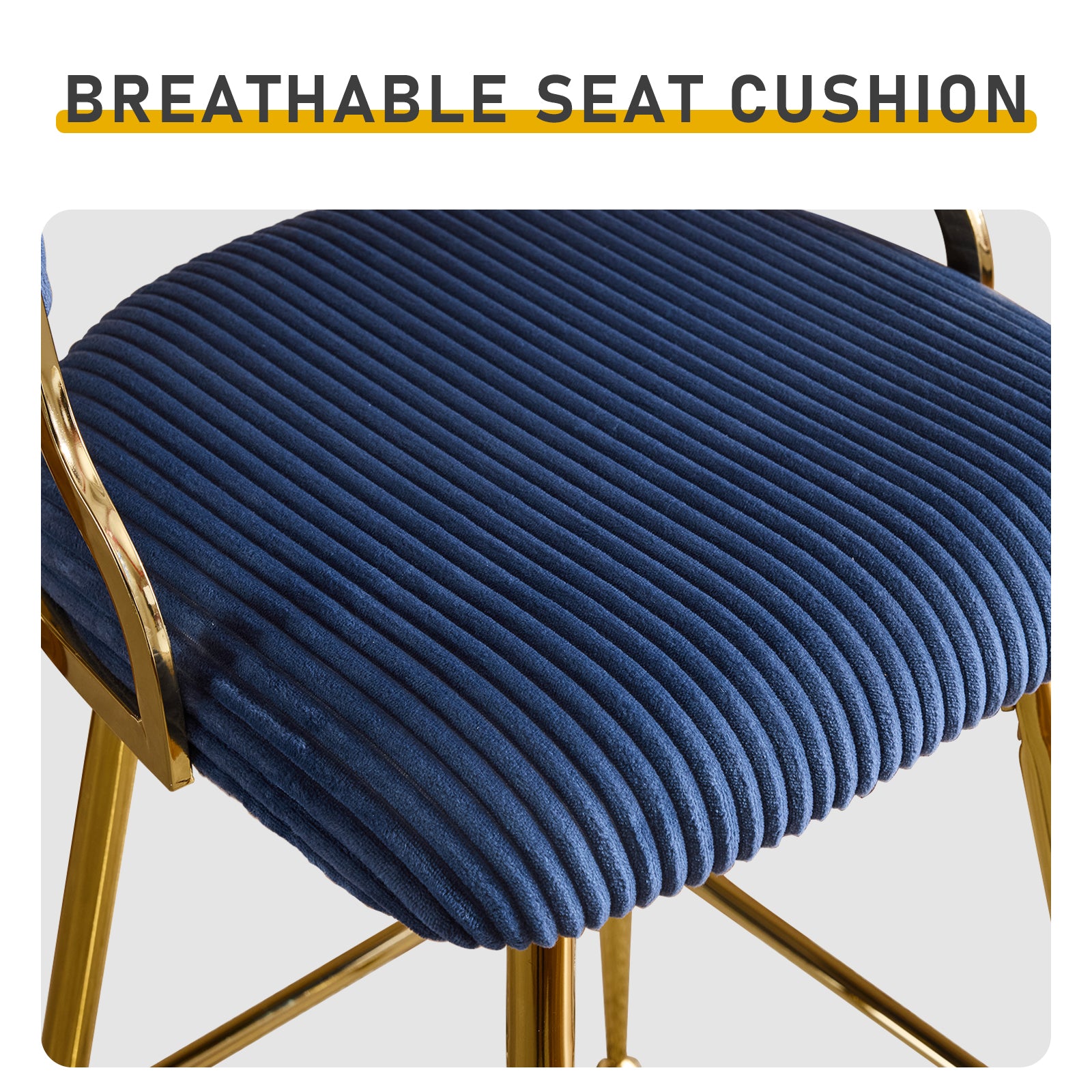 HAOYYE Set Of 2 Thick Corduroy Bar Stools With Gold-Plated Iron Feet, Blue Upholstered Counter Height Stools For Kitchen Island Breakfast Bar, Stylish And Durable Seating For Home And Commercial Use