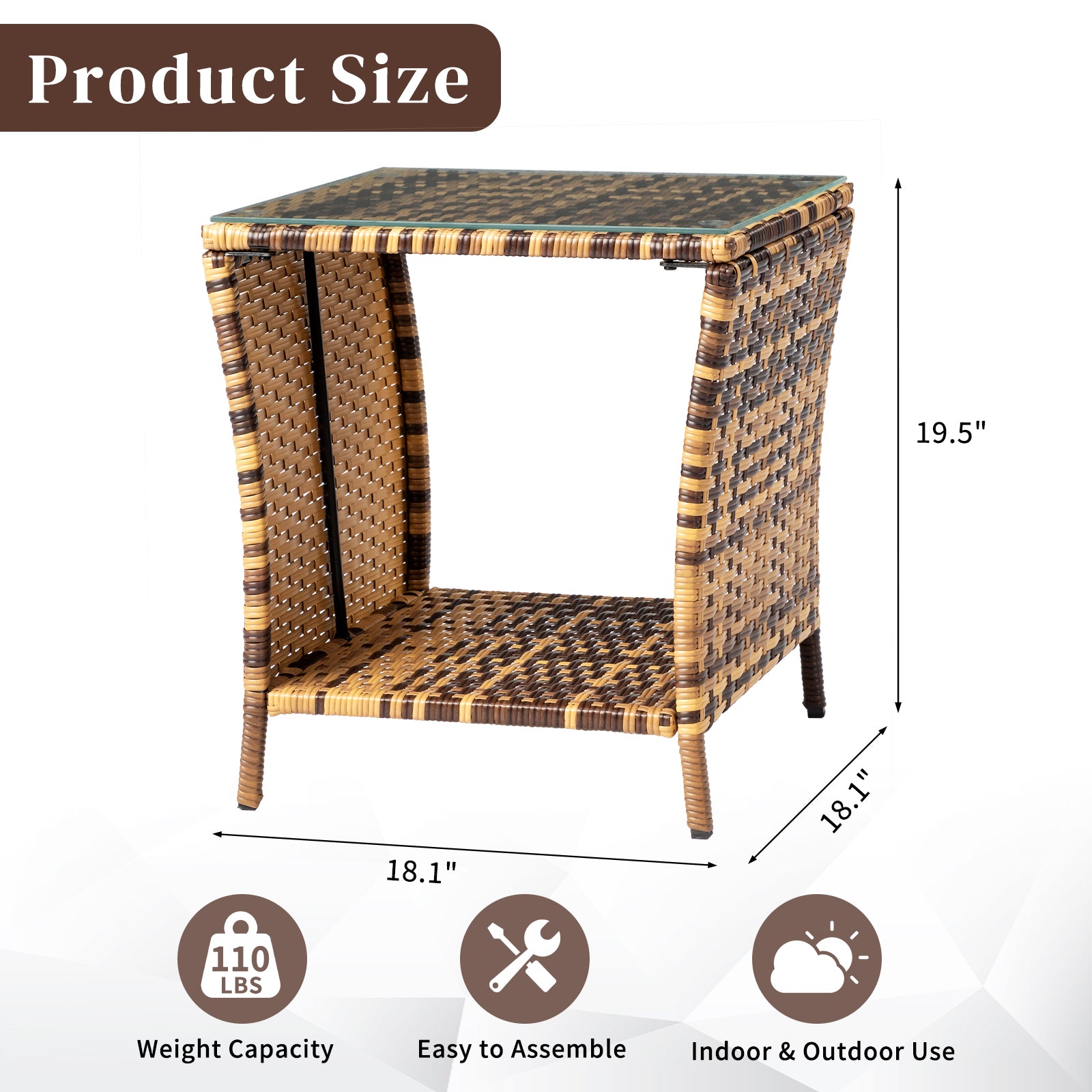 HAOYYE Glass Surface Rattan Side Table with Yellow Gradient Iron Frame Modern Boho Style Accent Table for Living Room Bedroom Patio Balcony Indoor Outdoor Use Decorative Round End Table with Durable and Stylish Design