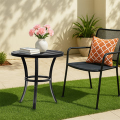 HAOYYE Outdoor Round Side Table Small Metal Patio End Table Coffee Bistro Table Versatile Black Finish Durable Weather-Resistant Design Perfect for Indoor and Outdoor Use Balcony Living Room Patio