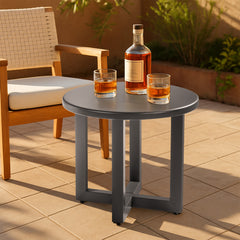 HAOYYE Outdoor Metal Round Table Weather Resistant Patio End Table Side Table Coffee Bistro Table Versatile Grey Finish for Indoor and Outdoor Use Durable Modern Design for Balcony Living Room Garden