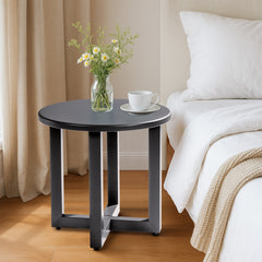 HAOYYE Outdoor Metal Round Table Weather Resistant Patio End Table Side Table Coffee Bistro Table Versatile Grey Finish for Indoor and Outdoor Use Durable Modern Design for Balcony Living Room Garden