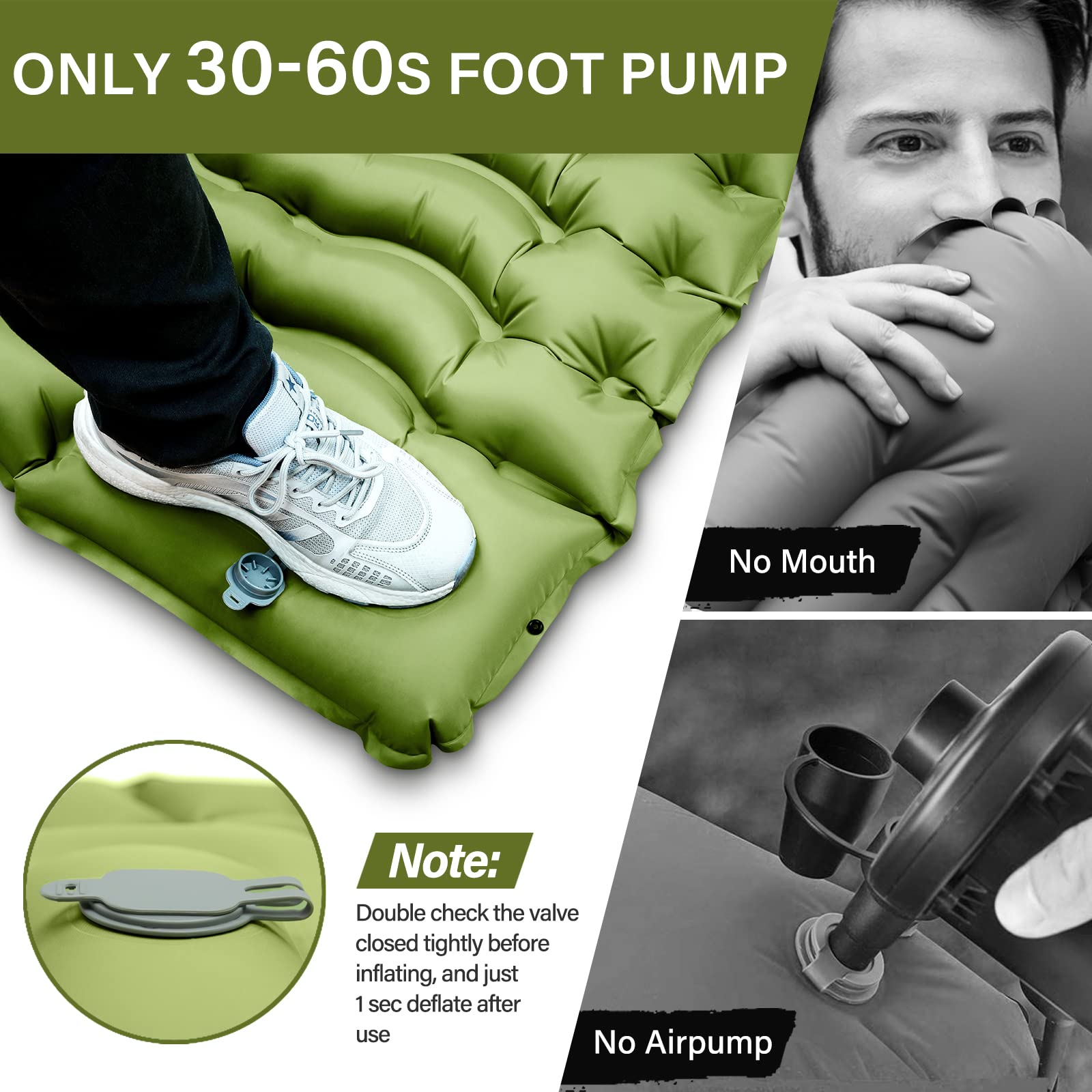 HAOYYE Single Air Mattress with Built-in Pillow and Foot Pump Inflatable Lightweight Sleeping Pad for Backpacking Hiking Camping Traveling Tent Compact Portable Bed with Amazon Shipping