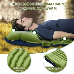 HAOYYE Single Air Mattress with Built-in Pillow and Foot Pump Inflatable Lightweight Sleeping Pad for Backpacking Hiking Camping Traveling Tent Compact Portable Bed with Amazon Shipping