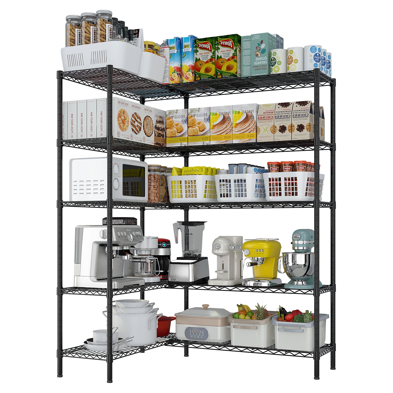 HAOYYE 5-Layer Double Row Display Shelf with Freely Adjustable Layer Spacing Adjustable Feet Black Powder-Coated Iron Storage Rack Heavy Duty Organizer for Home Office Retail Space Saving