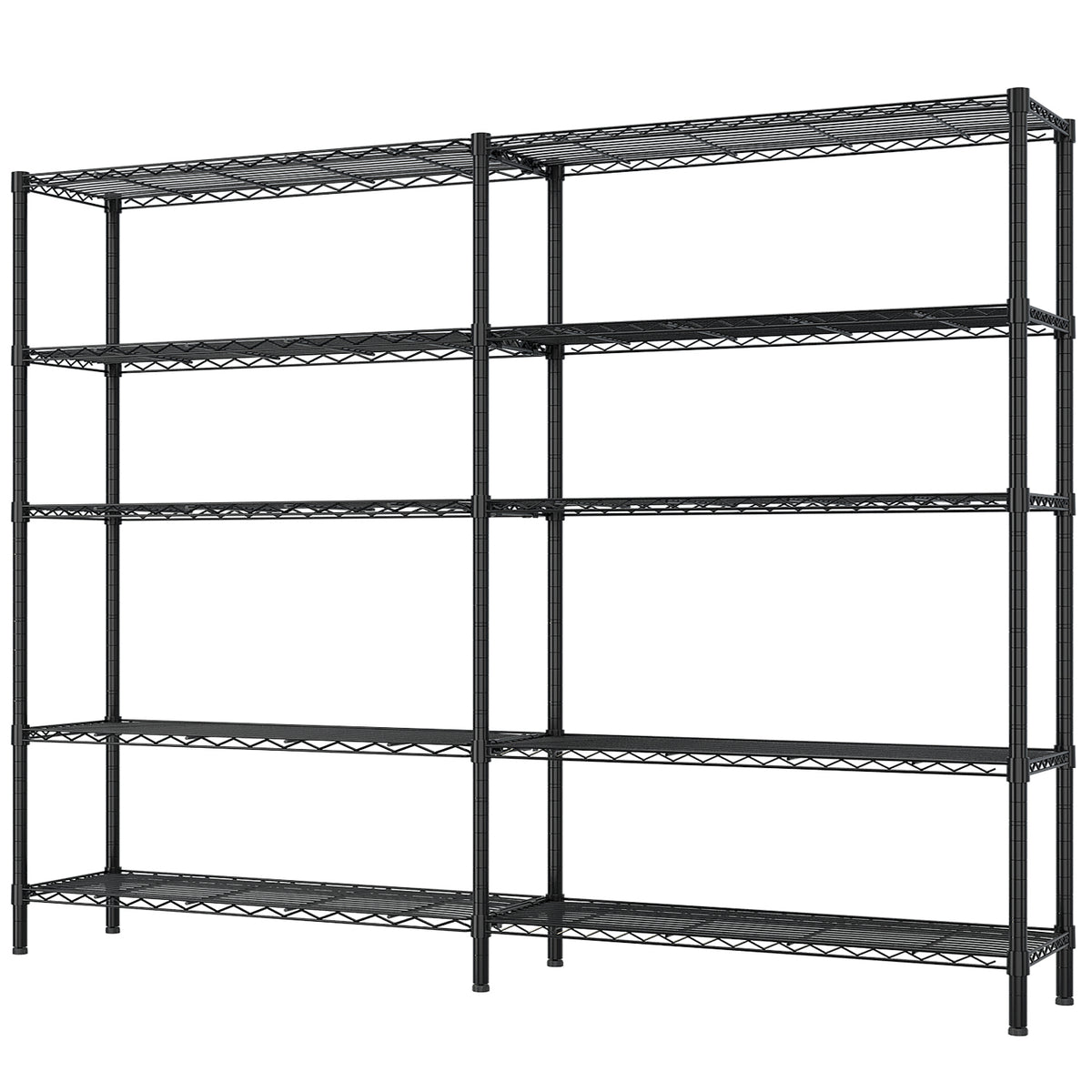 HAOYYE 5-Layer Double Row Display Shelf with Freely Adjustable Layer Spacing Adjustable Feet Black Powder-Coated Iron Storage Rack Heavy Duty Organizer for Home Office Retail Space Saving