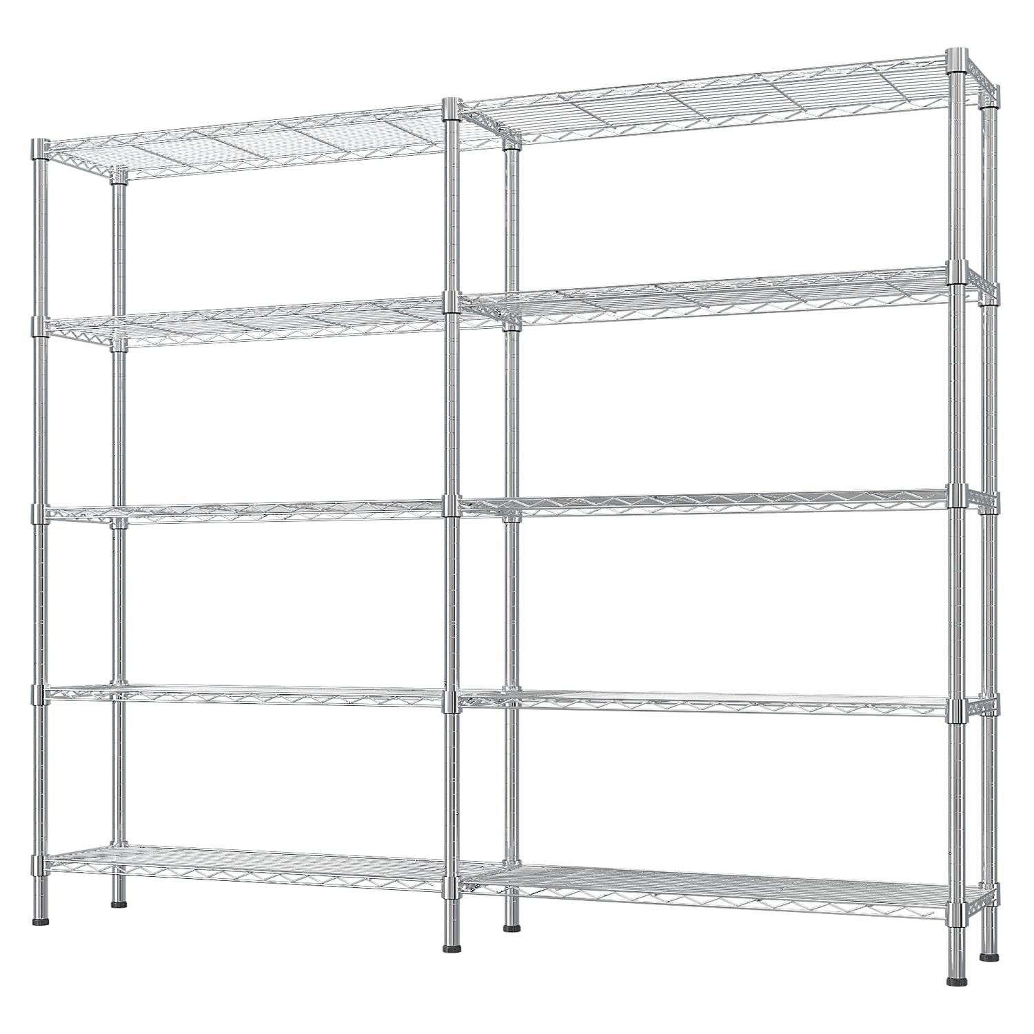 HAOYYE 5 Layer Double Row Display Shelf with Adjustable Feet Chrome Plated Iron Storage Rack Freely Adjustable Shelf Spacing for Home Office Garage Retail Space-Saving Organizer