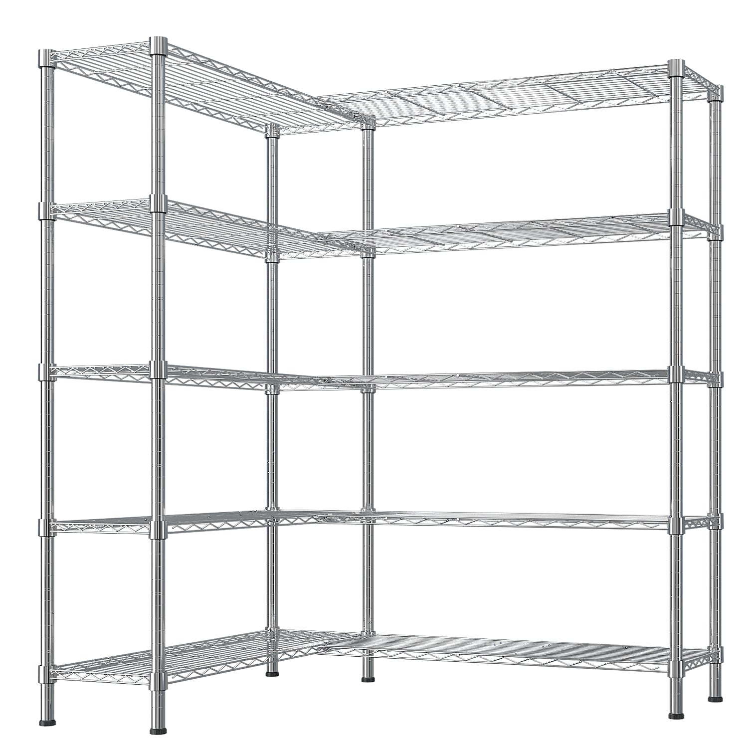 HAOYYE 5 Layer Double Row Display Shelf with Adjustable Feet Chrome Plated Iron Storage Rack Freely Adjustable Shelf Spacing for Home Office Garage Retail Space-Saving Organizer
