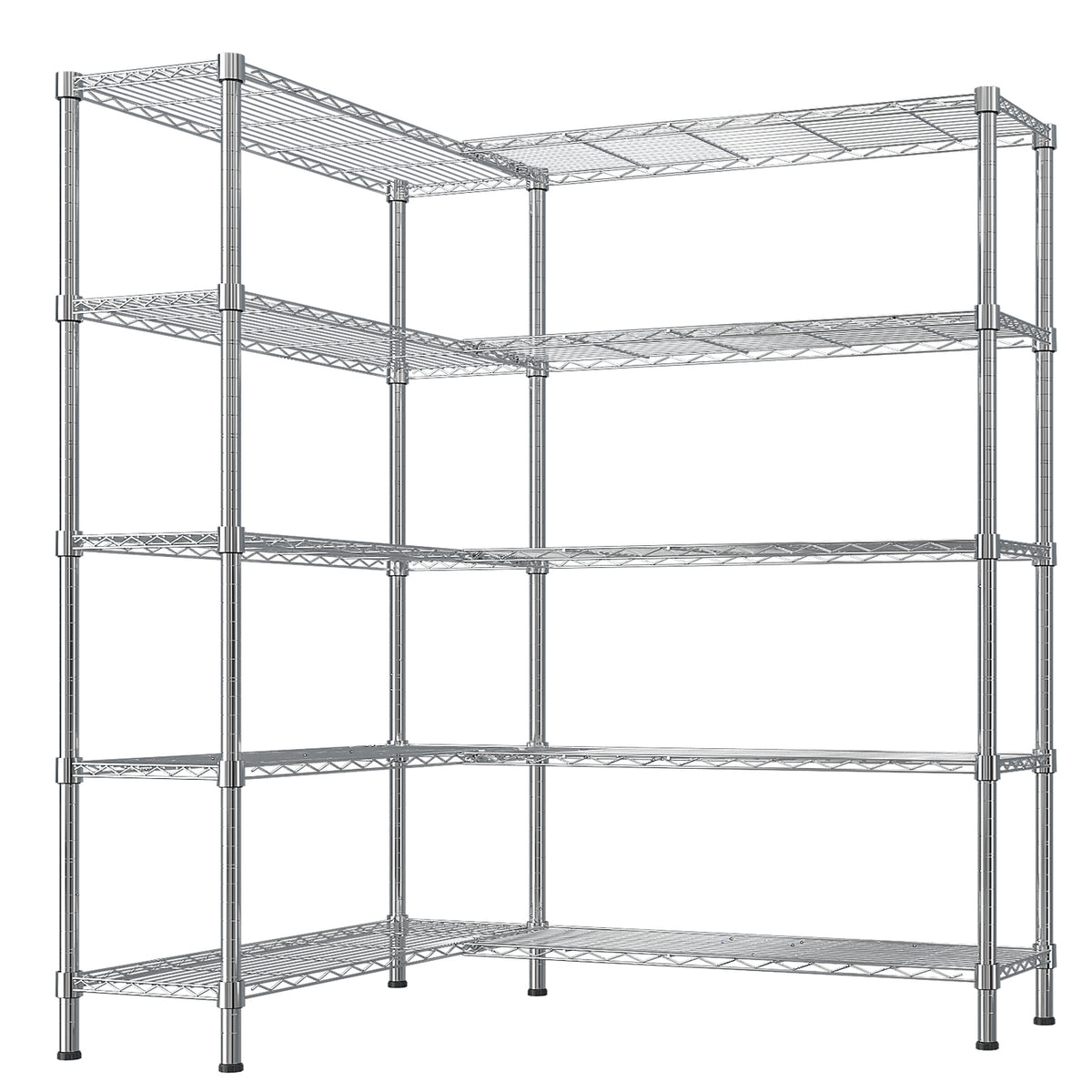 HAOYYE 5 Layer Double Row Display Shelf with Adjustable Feet Chrome Plated Iron Storage Rack Freely Adjustable Shelf Spacing for Home Office Garage Retail Space-Saving Organizer