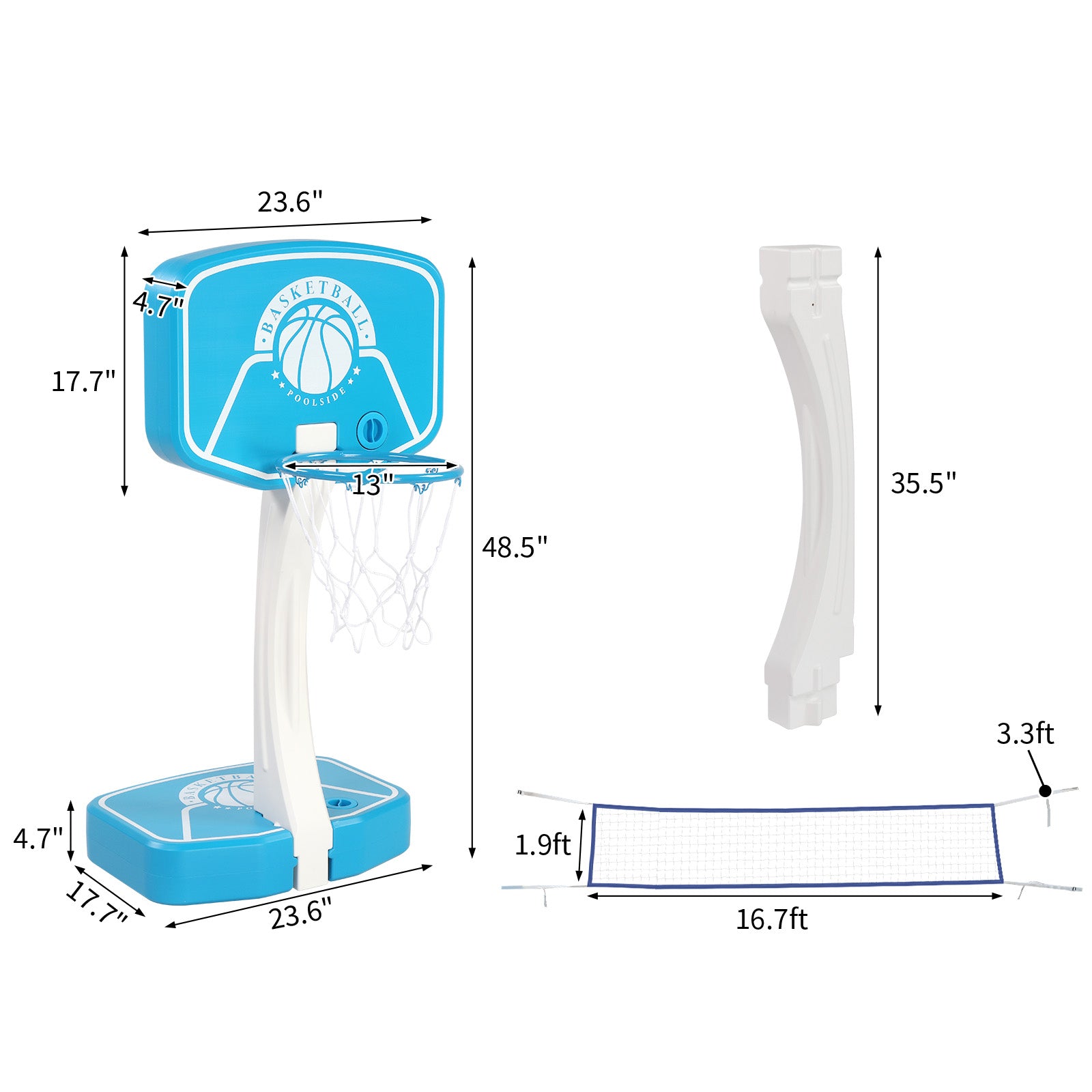 HAOYYE Poolside Basketball Stand Adjustable Outdoor Water-Filled Base Basketball Hoop System with Backboard for Patio Driveway Garden Court Easy Assembly Weather Resistant for Adults Indoor Outdoor Play