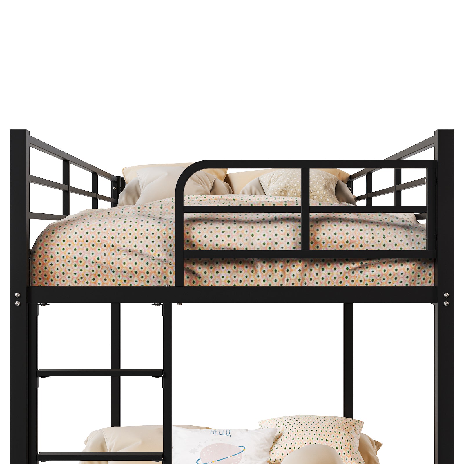 HAOYYE Black Twin Bunk Bed with Square Tube Metal Frame, High Safety Guardrail and Side Ladder, Sturdy Space-Saving Design with Open Access for Dorm or Guest Room Sleeping Arrangement