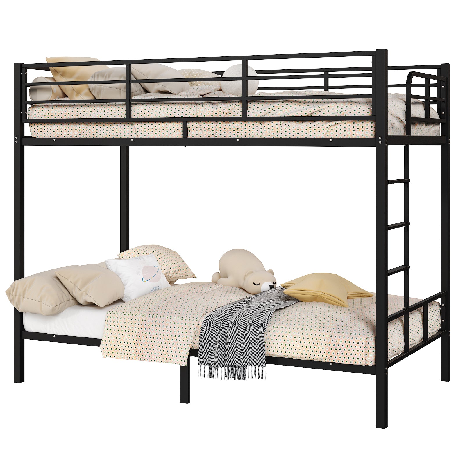 HAOYYE Black Twin Bunk Bed with Square Tube Metal Frame, High Safety Guardrail and Side Ladder, Sturdy Space-Saving Design with Open Access for Dorm or Guest Room Sleeping Arrangement