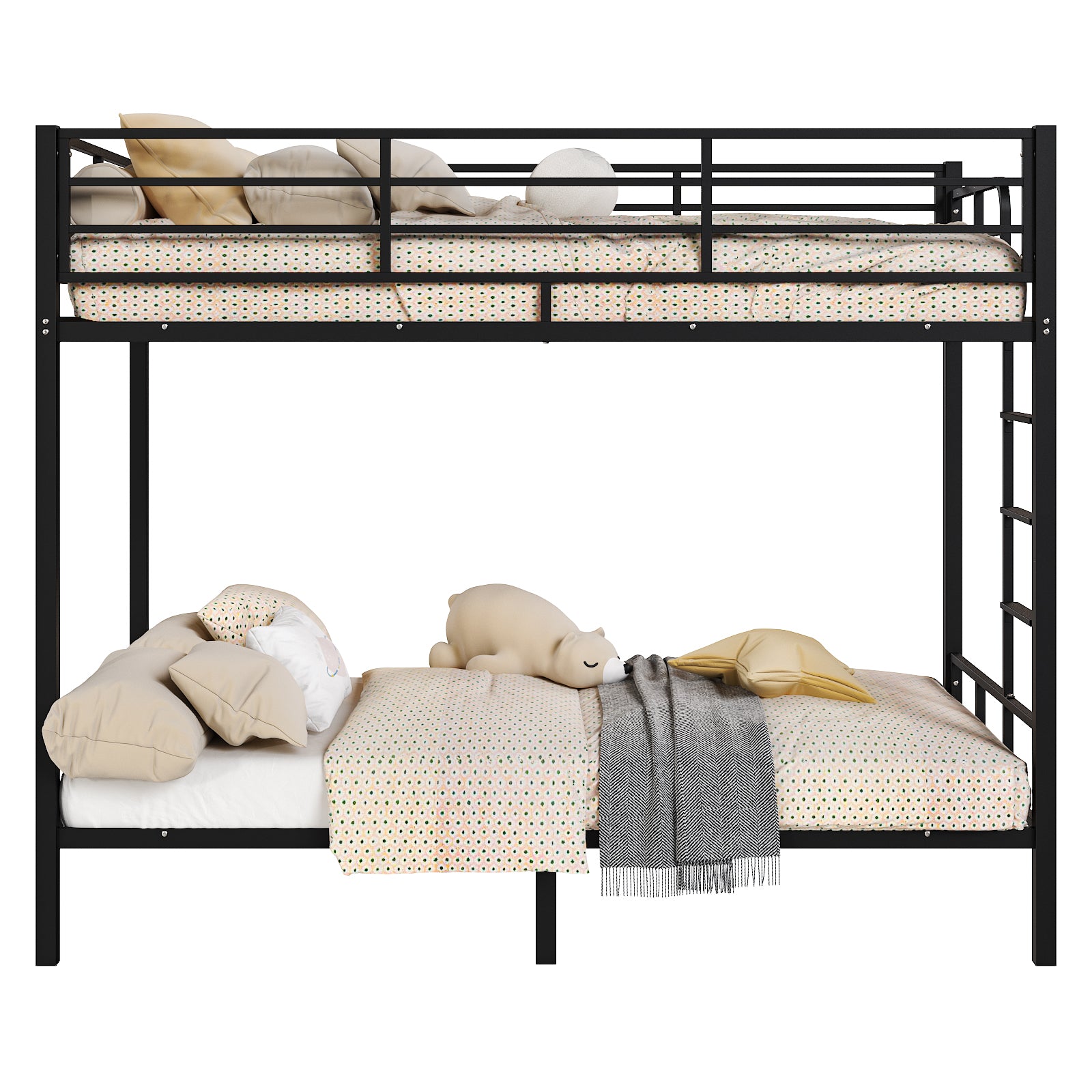 HAOYYE Black Twin Bunk Bed with Square Tube Metal Frame, High Safety Guardrail and Side Ladder, Sturdy Space-Saving Design with Open Access for Dorm or Guest Room Sleeping Arrangement