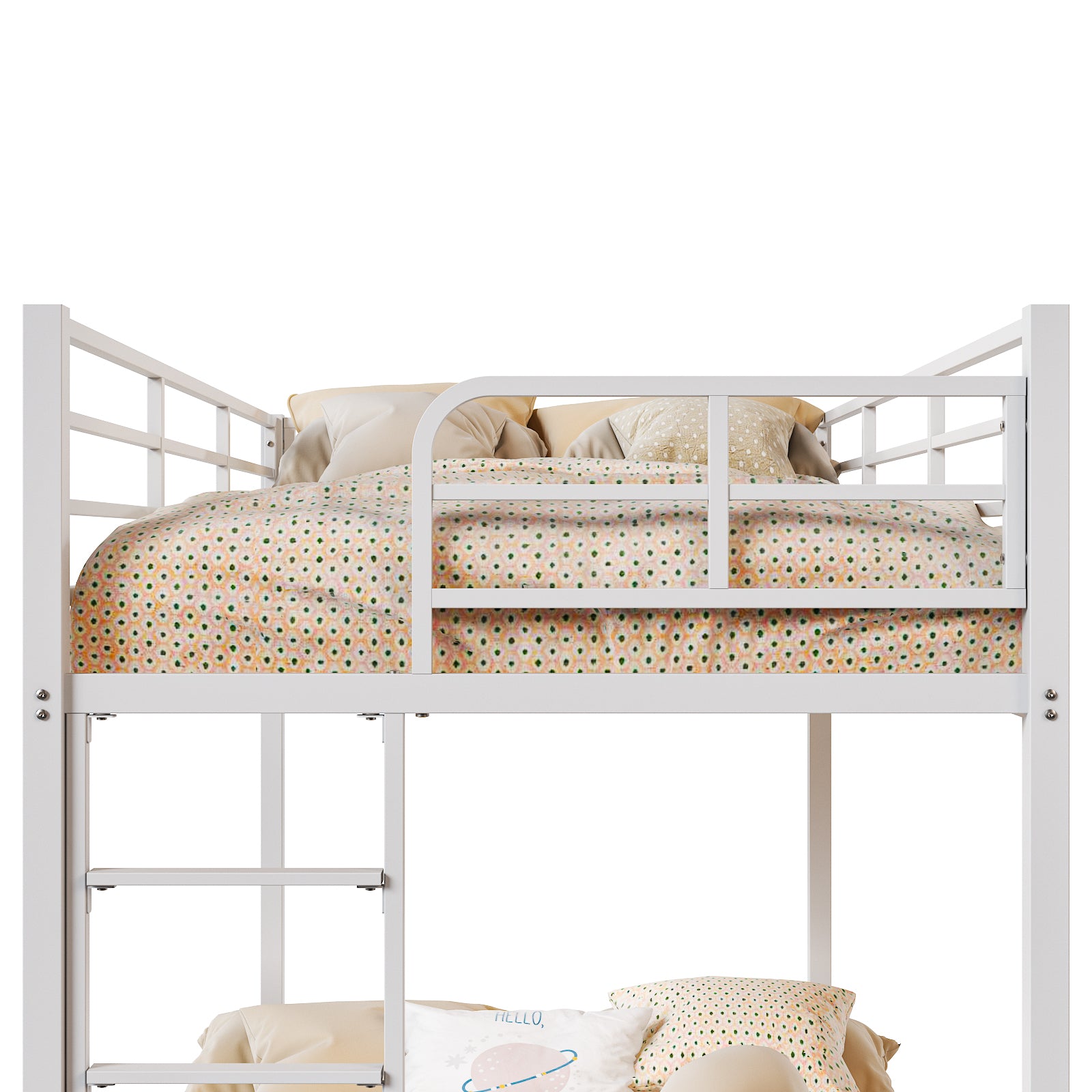 HAOYYE White Twin Bunk Bed with Square Tube Frame, High Safety Guardrail and Side Ladder, Sturdy Metal Design with Open Access for Space-Saving and Secure Sleeping in Dorm or Guest Room