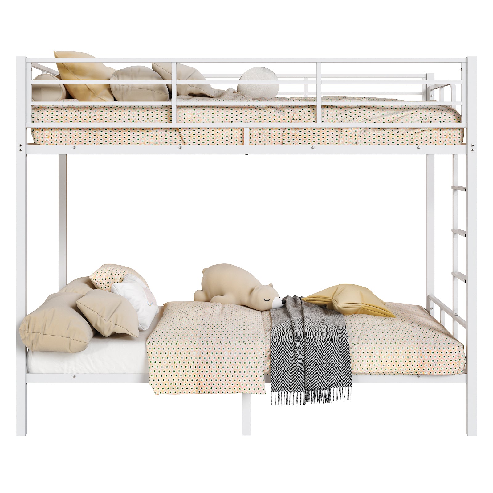 HAOYYE White Twin Bunk Bed with Square Tube Frame, High Safety Guardrail and Side Ladder, Sturdy Metal Design with Open Access for Space-Saving and Secure Sleeping in Dorm or Guest Room