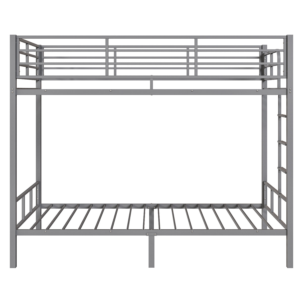 HAOYYE Grey Twin Bunk Bed with Square Tube Metal Frame, High Safety Guardrail and Side Ladder, Sturdy Space-Saving Design with Open Access for Dorm or Guest Room Sleeping Arrangement