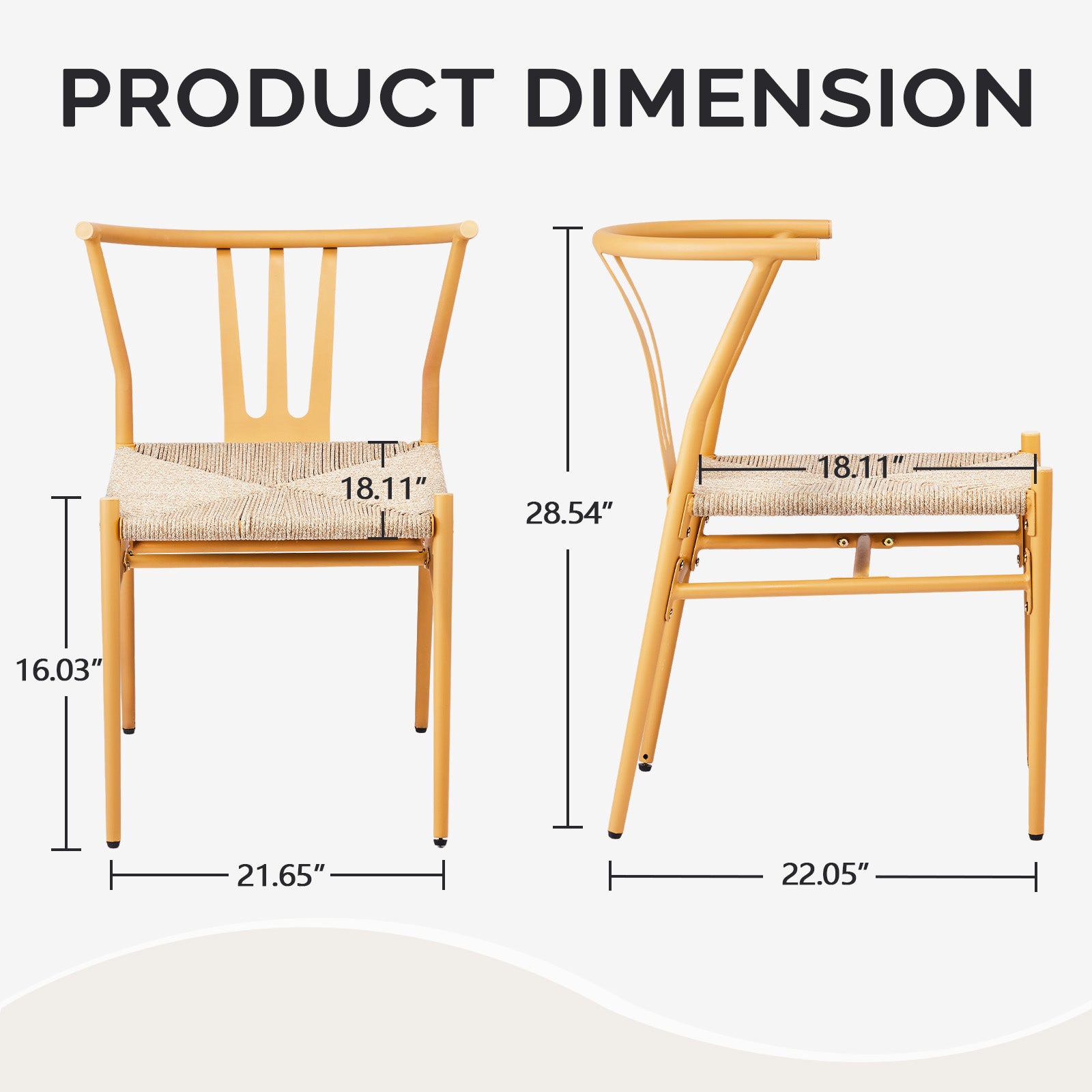 HAOYYE 4PCS Woven Dining Chairs Set Mid-Century Modern Metal Frame Rattan Chairs for Kitchen Dining Living Room Wood Color Stylish Comfortable Seating Durable and Easy to Clean