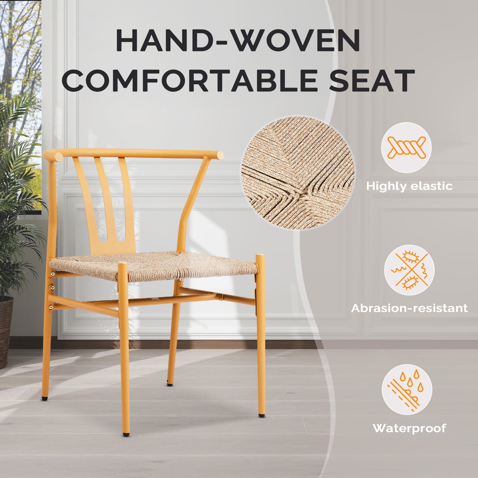 HAOYYE 4PCS Woven Dining Chairs Set Mid-Century Modern Metal Frame Rattan Chairs for Kitchen Dining Living Room Wood Color Stylish Comfortable Seating Durable and Easy to Clean