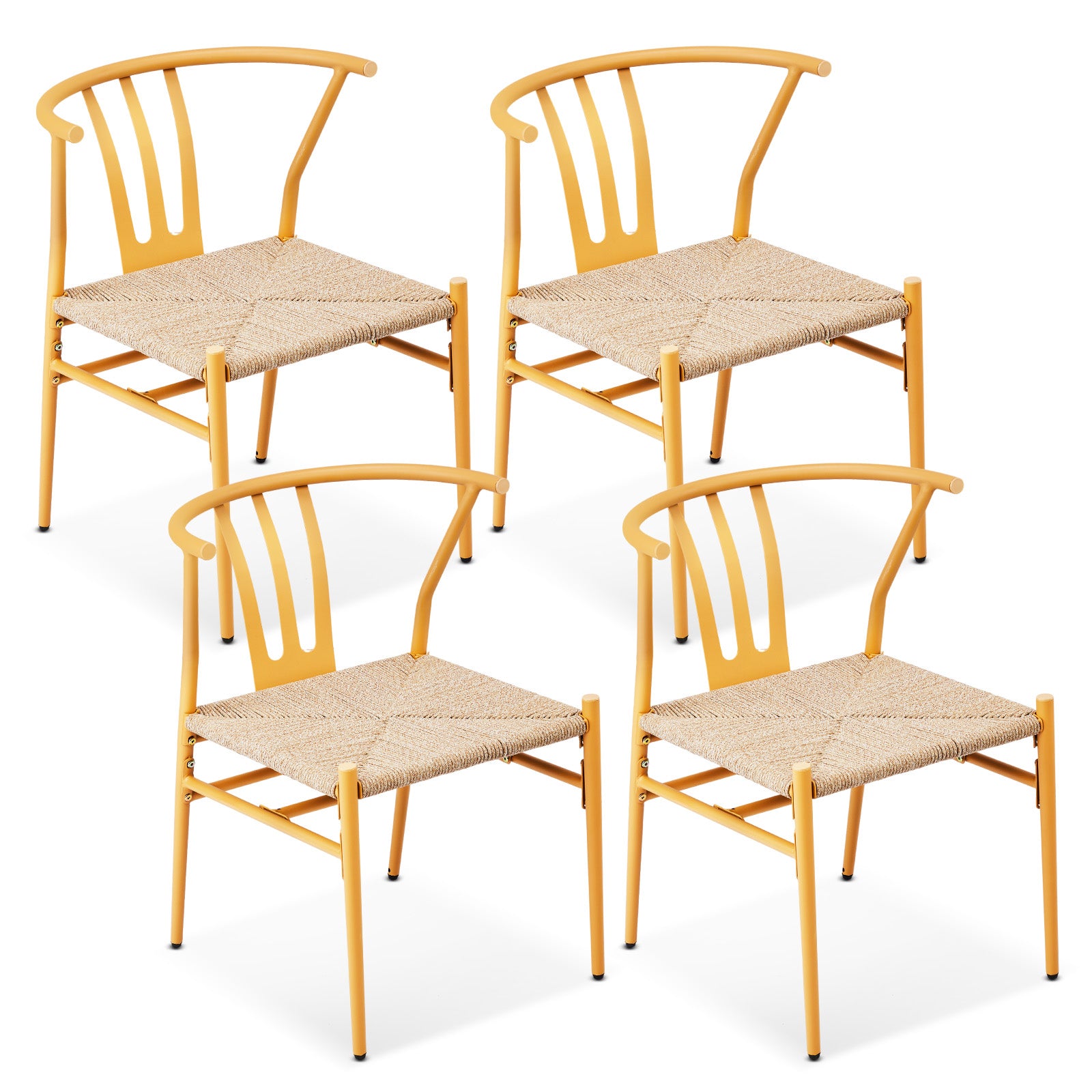 HAOYYE 4PCS Woven Dining Chairs Set Mid-Century Modern Metal Frame Rattan Chairs for Kitchen Dining Living Room Wood Color Stylish Comfortable Seating Durable and Easy to Clean