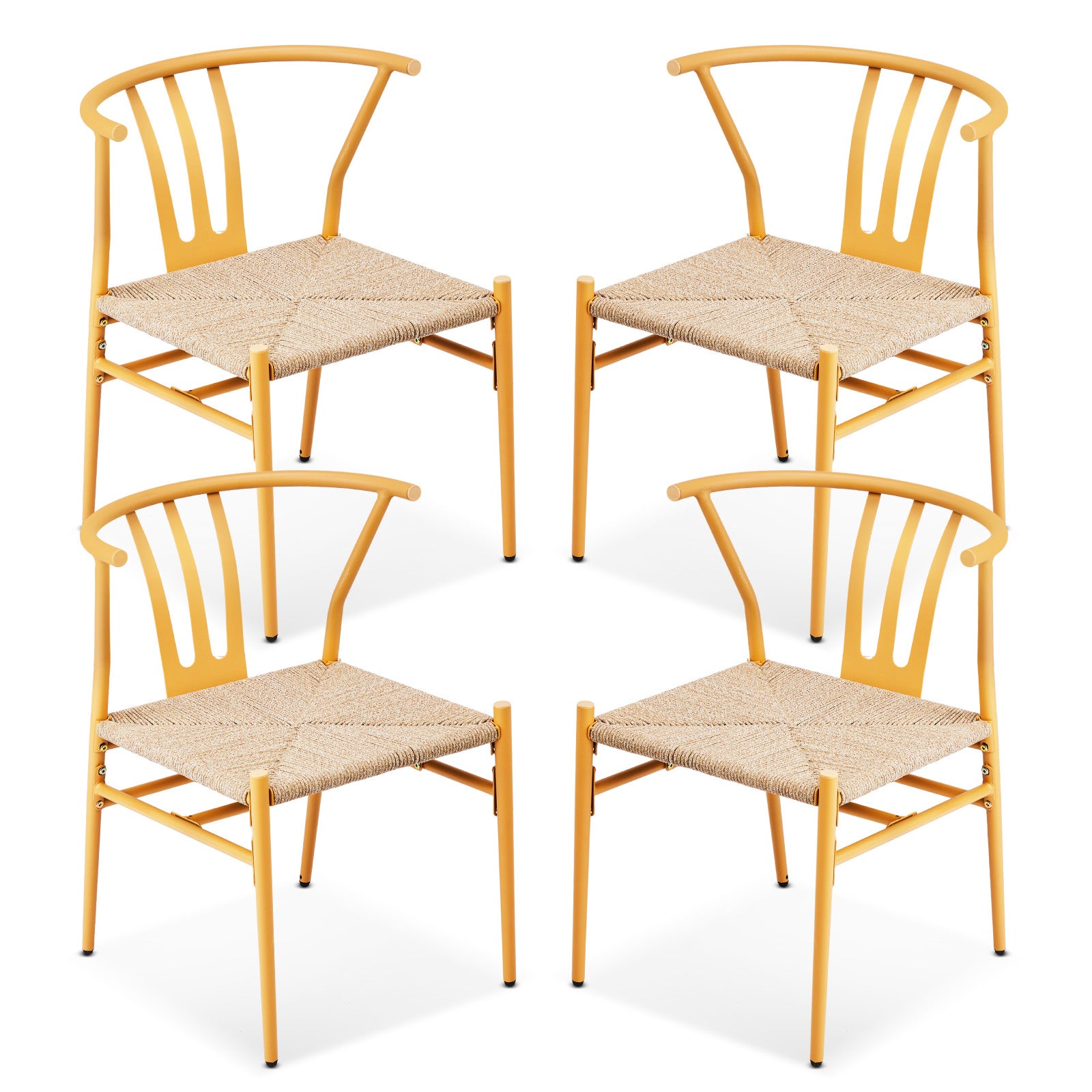 HAOYYE 4PCS Woven Dining Chairs Set Mid-Century Modern Metal Frame Rattan Chairs for Kitchen Dining Living Room Wood Color Stylish Comfortable Seating Durable and Easy to Clean