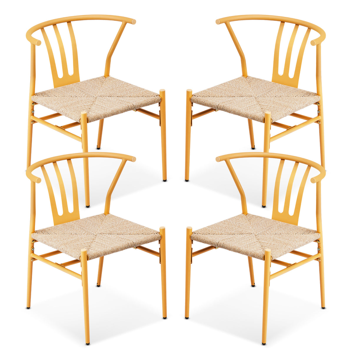 HAOYYE 4PCS Woven Dining Chairs Set Mid-Century Modern Metal Frame Rattan Chairs for Kitchen Dining Living Room Wood Color Stylish Comfortable Seating Durable and Easy to Clean