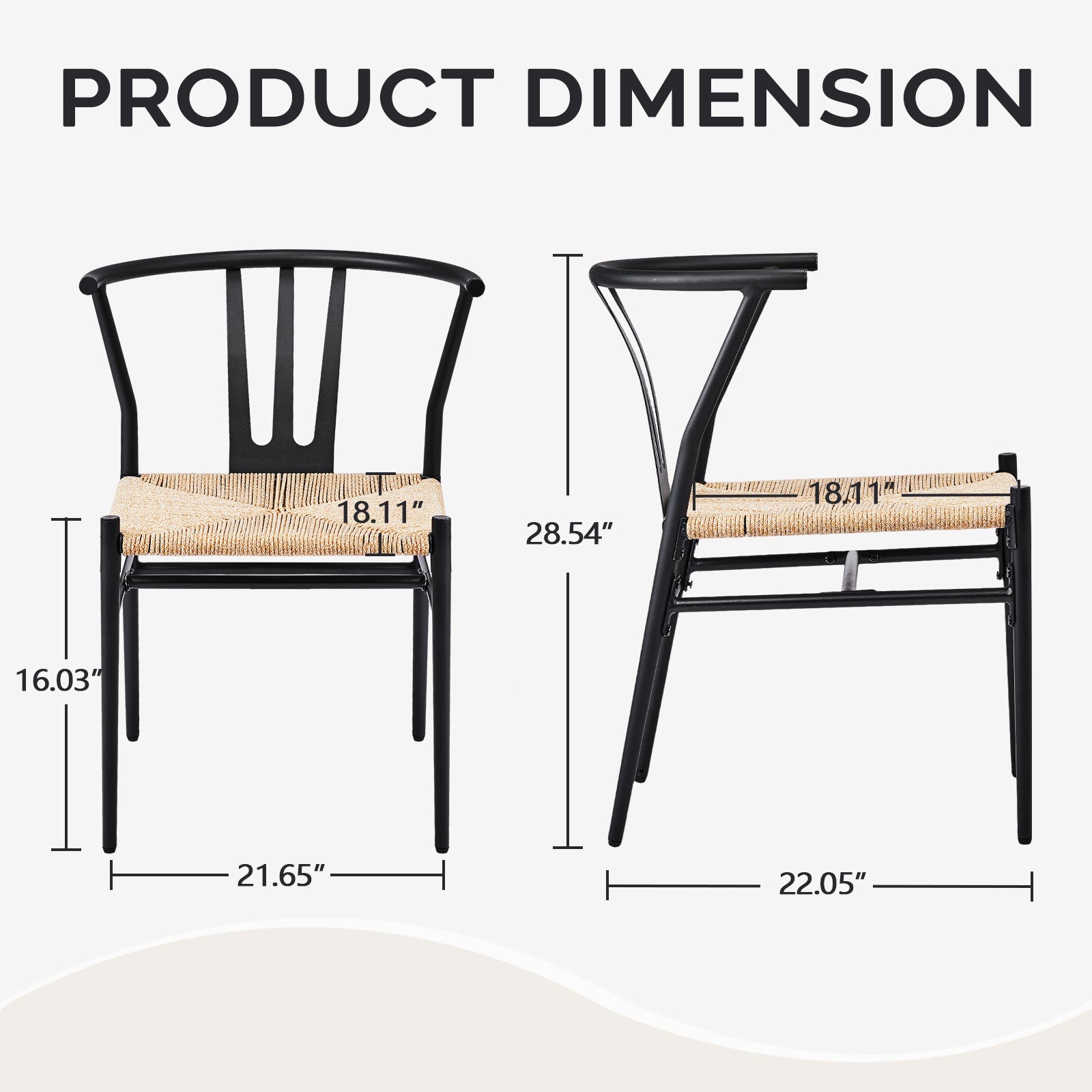HAOYYE 4PCS Weave Dining Chairs Set Mid-Century Modern Metal Frame Rattan Chairs for Kitchen Dining Living Room Black and Wood Color Stylish Comfortable Seating