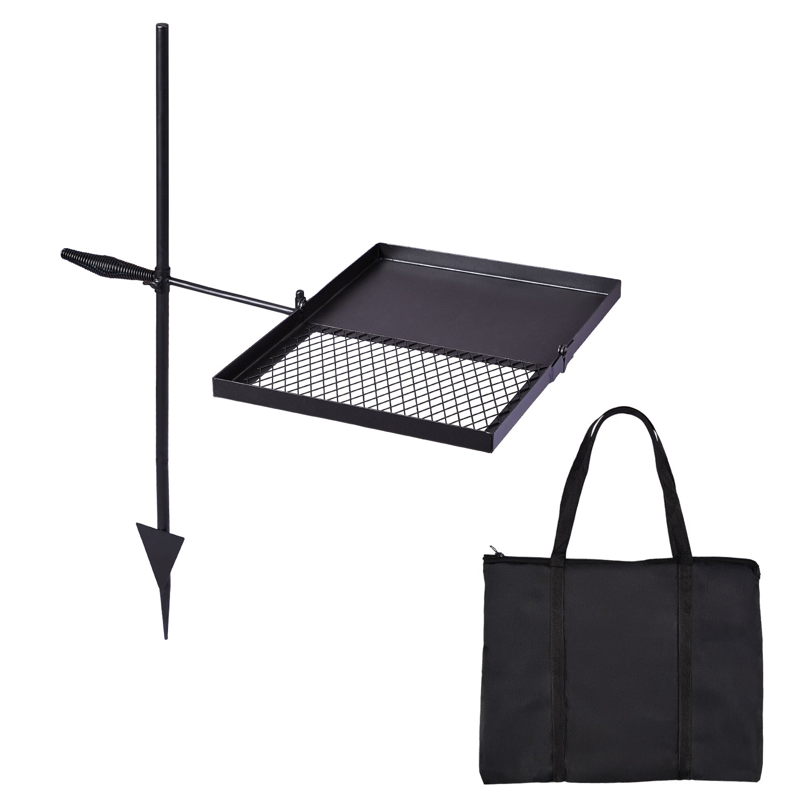 HAOYYE Black Folding Swivel Campfire Grill Portable Cooking Grate Over Fire Pit Lightweight Camp Fire Rack with Carrying Bag for Outdoor Camping BBQ
