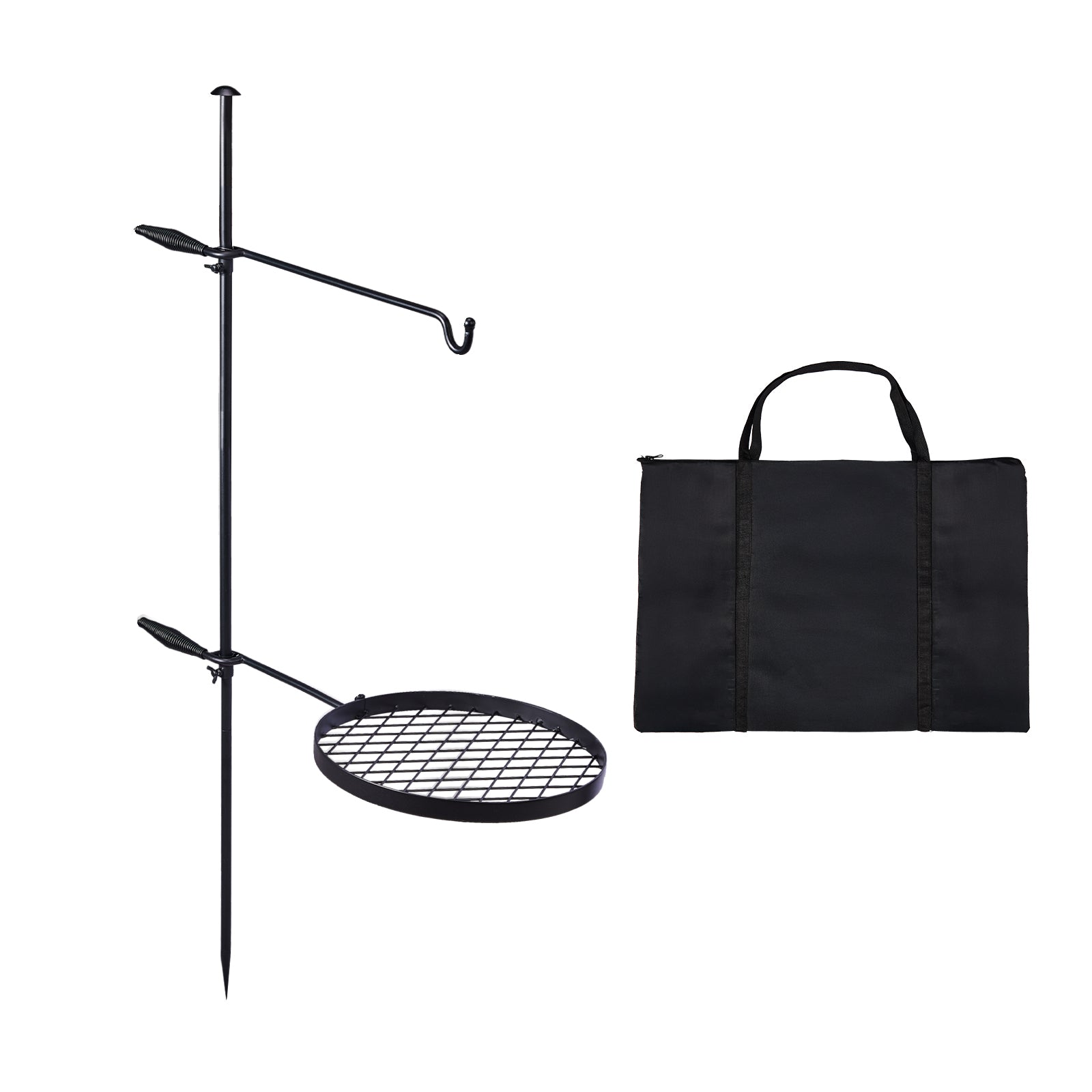 HAOYYE Swivel Campfire Grill with Height Adjustable Grill Grate and Hanger Rod, Portable Open Fire Cooking Equipment with Carry Bag for Camping, Tailgating, Backyard Bonfires, and Outdoor Adventures