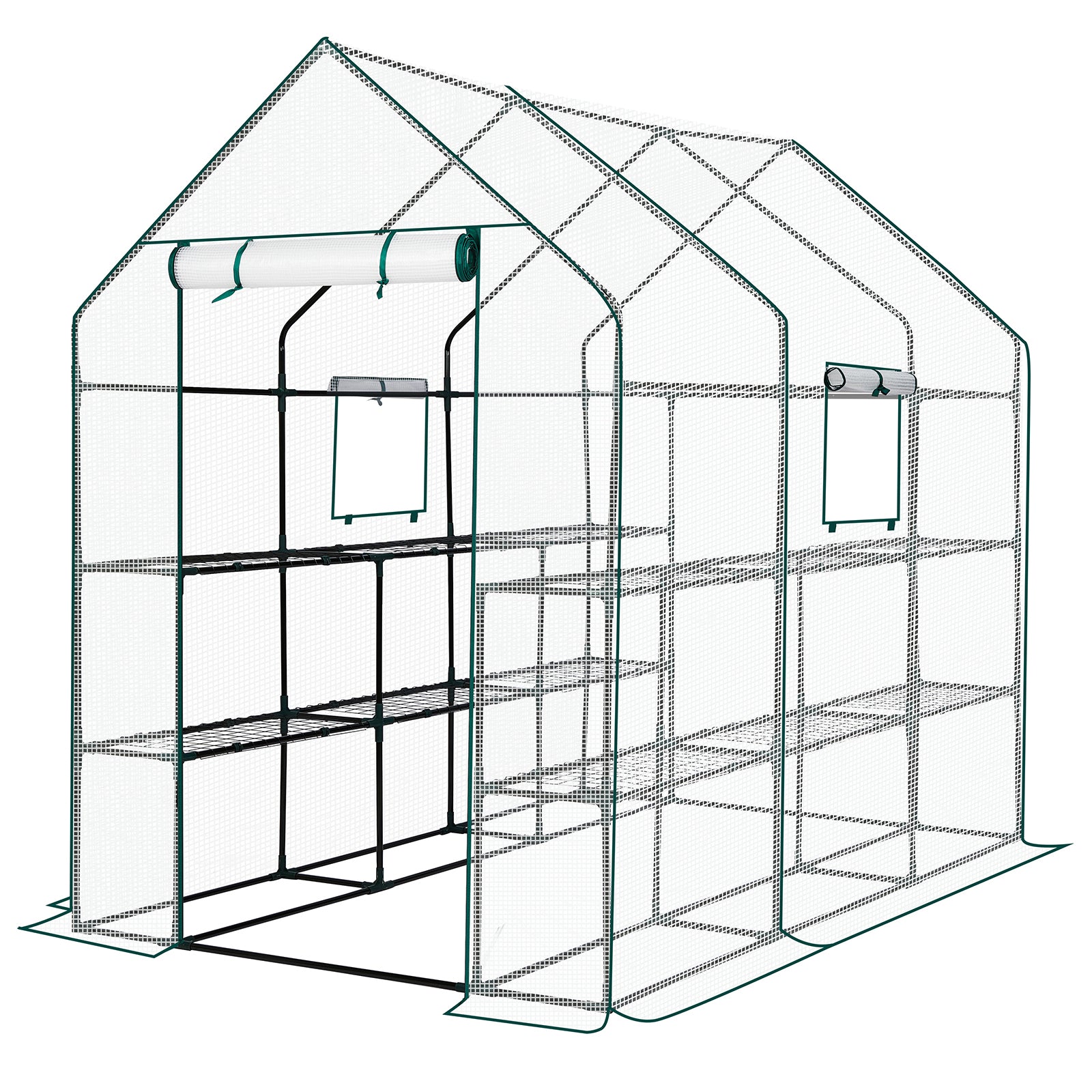HAOYYE White Large Walk-in Greenhouse with Durable PE Cover and Roll-Up Door 12 Shelves Portable Plant Tent with Side Windows for Indoor Outdoor Gardening Patio Balcony Garden Backyard Use