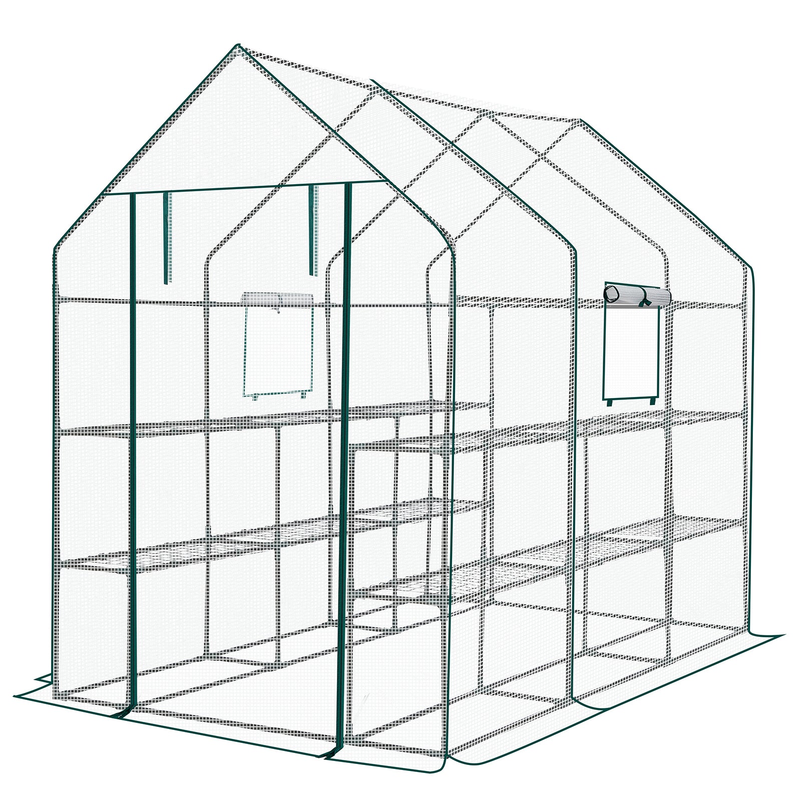 HAOYYE White Large Walk-in Greenhouse with Durable PE Cover and Roll-Up Door 12 Shelves Portable Plant Tent with Side Windows for Indoor Outdoor Gardening Patio Balcony Garden Backyard Use