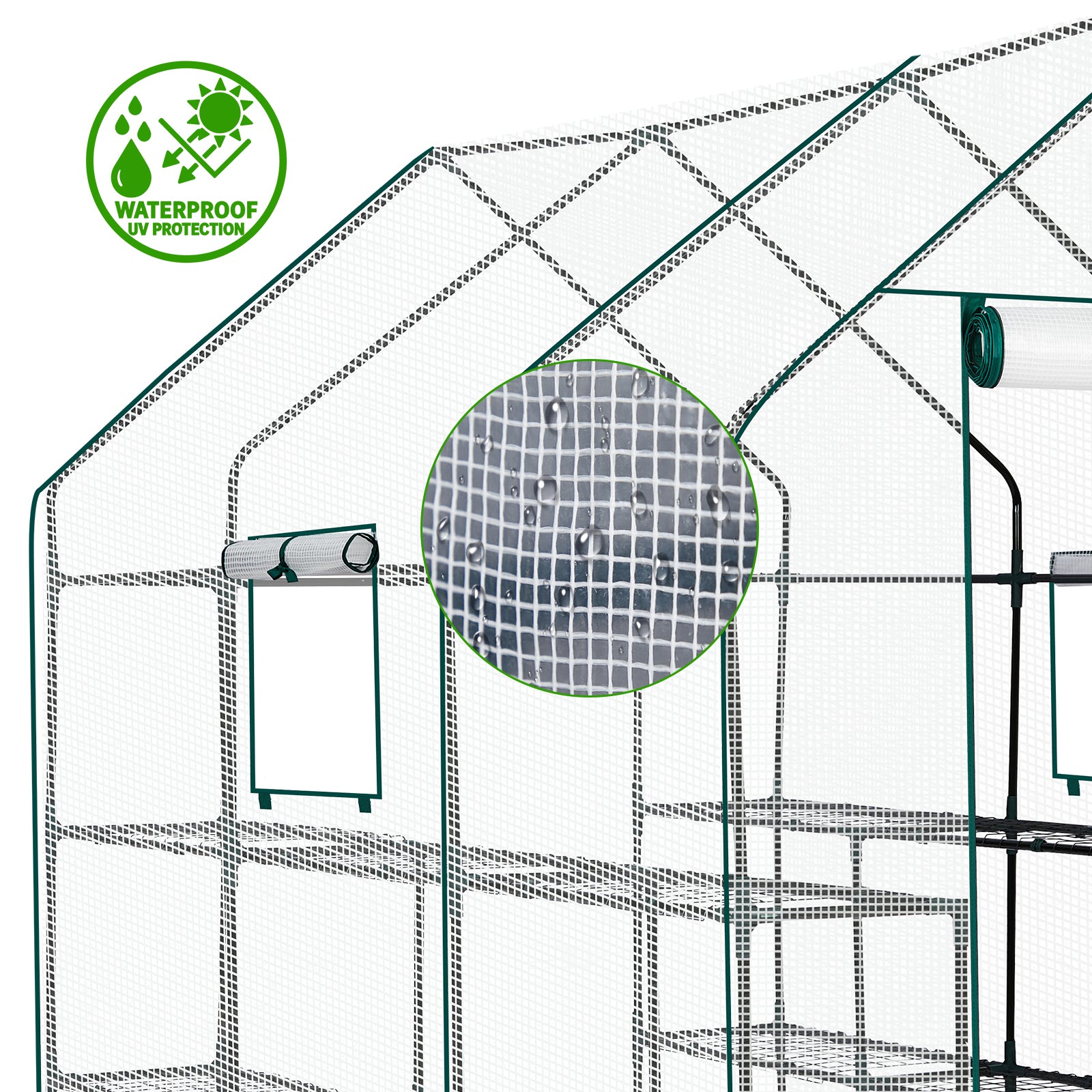HAOYYE White Large Walk-in Greenhouse with Durable PE Cover and Roll-Up Door 12 Shelves Portable Plant Tent with Side Windows for Indoor Outdoor Gardening Patio Balcony Garden Backyard Use