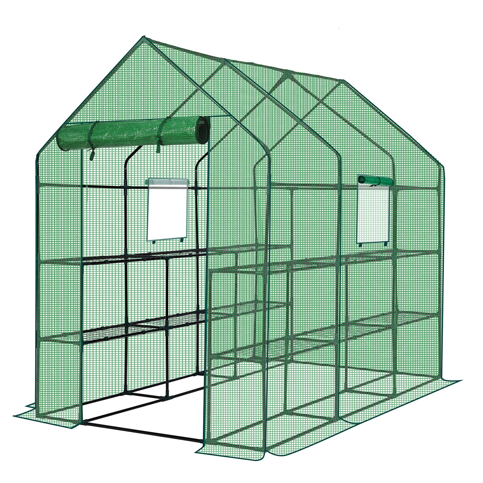 HAOYYE Green Large Walk-in Greenhouse with PE Cover and Side Windows Indoor Outdoor Portable Gardening Structure with 12 Shelves for Backyard Garden Patio Plants
