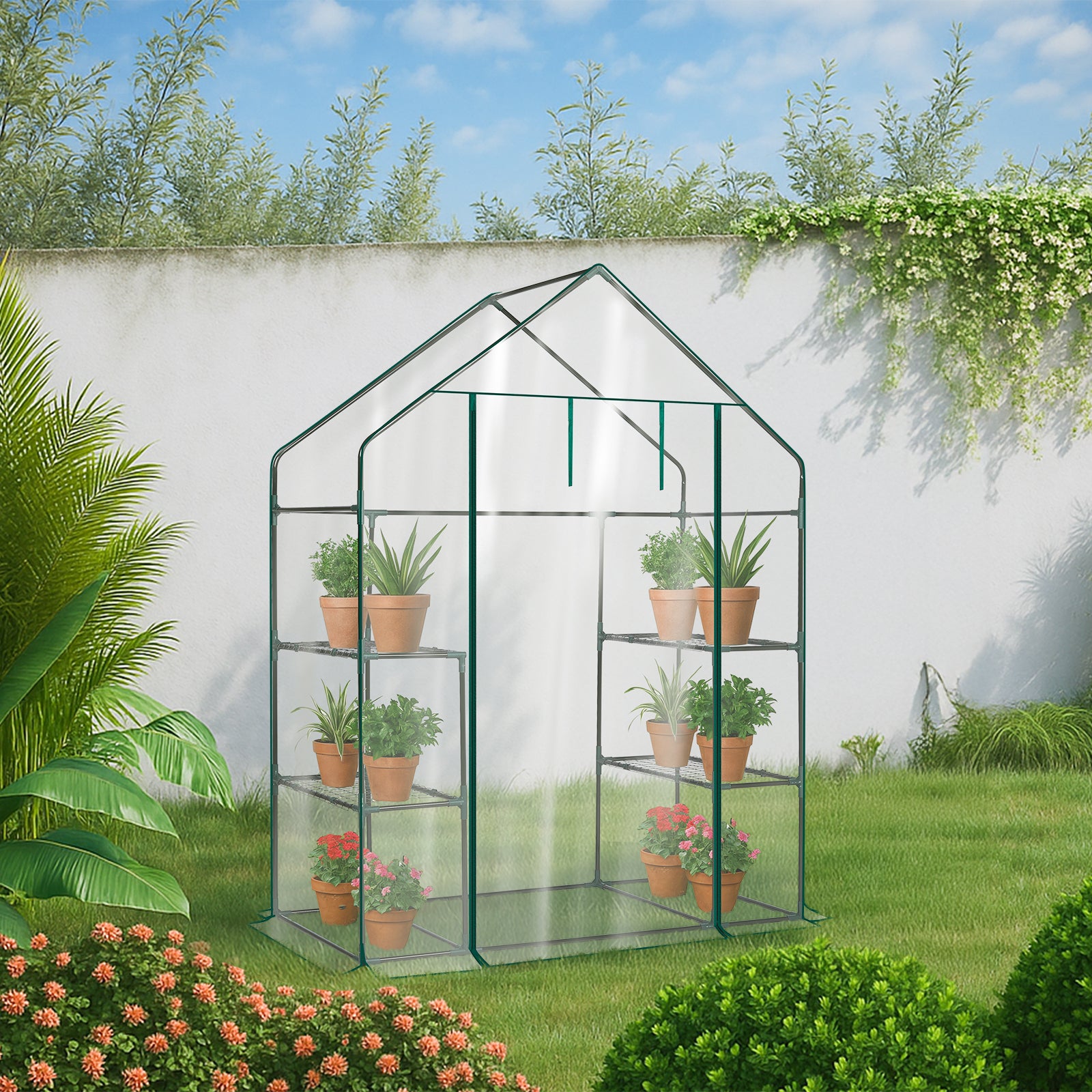 HAOYYE Mini Walk-In Greenhouse with Durable Waterproof PE Cover and Four Adjustable Shelves, Portable Indoor and Outdoor Plant Growing Greenhouse for Garden Backyard Patio Balcony, Transparent