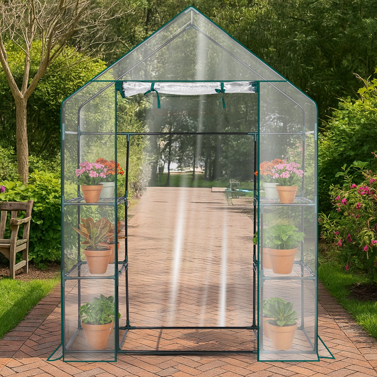 HAOYYE Mini Walk-In Greenhouse with Durable Waterproof PE Cover and Four Adjustable Shelves, Portable Indoor and Outdoor Plant Growing Greenhouse for Garden Backyard Patio Balcony, Transparent