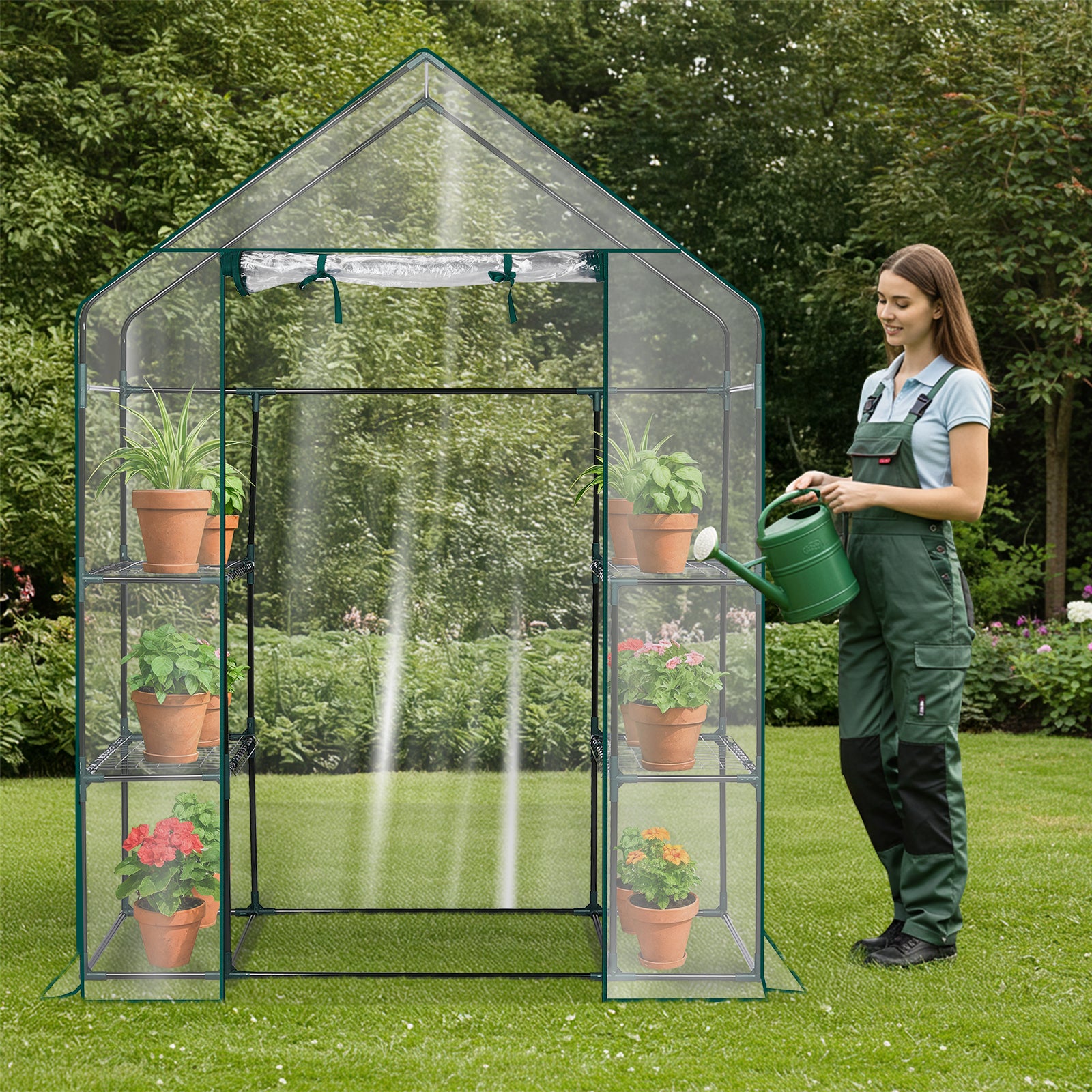 HAOYYE Mini Walk-In Greenhouse with Durable Waterproof PE Cover and Four Adjustable Shelves, Portable Indoor and Outdoor Plant Growing Greenhouse for Garden Backyard Patio Balcony, Transparent