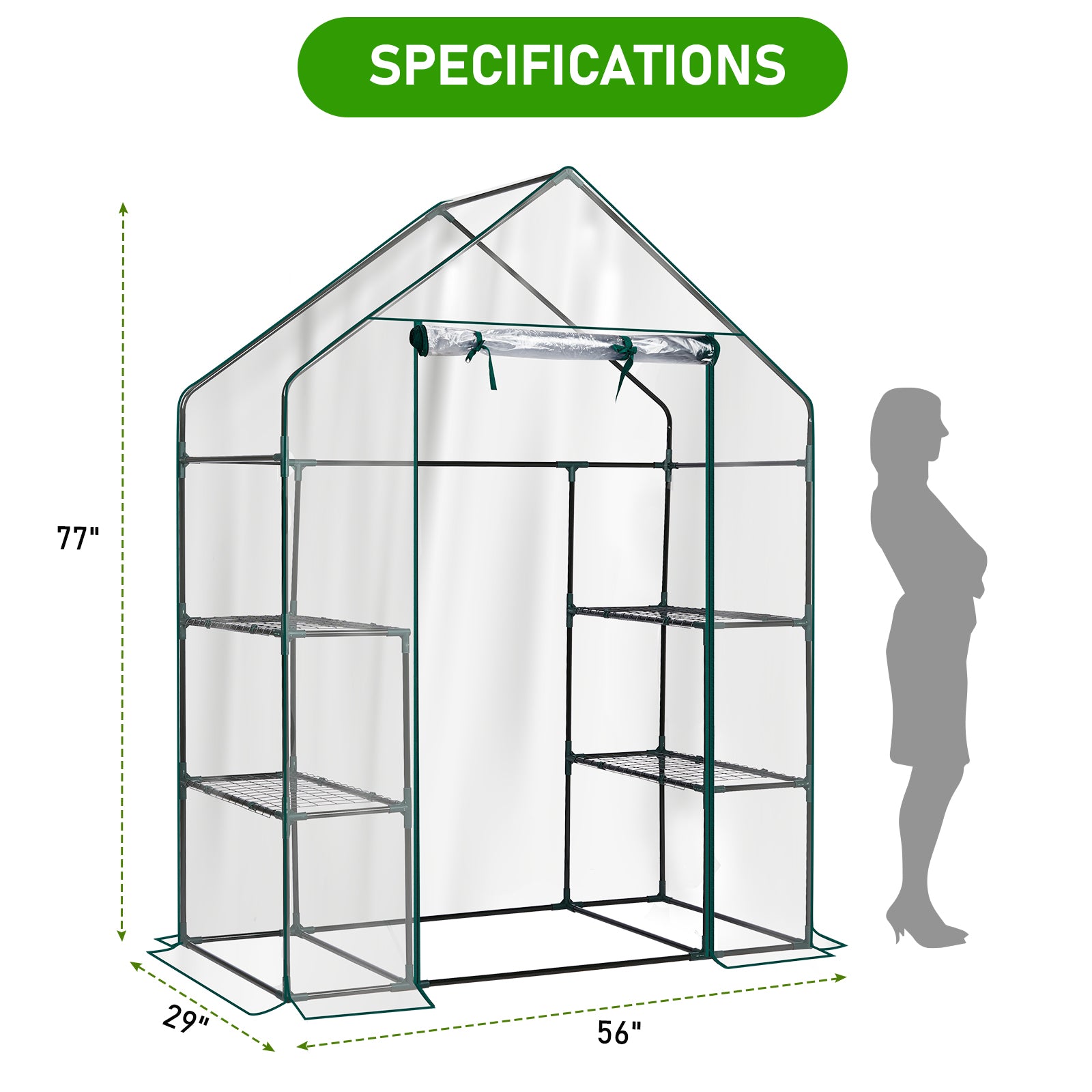 HAOYYE Mini Walk-In Greenhouse with Durable Waterproof PE Cover and Four Adjustable Shelves, Portable Indoor and Outdoor Plant Growing Greenhouse for Garden Backyard Patio Balcony, Transparent