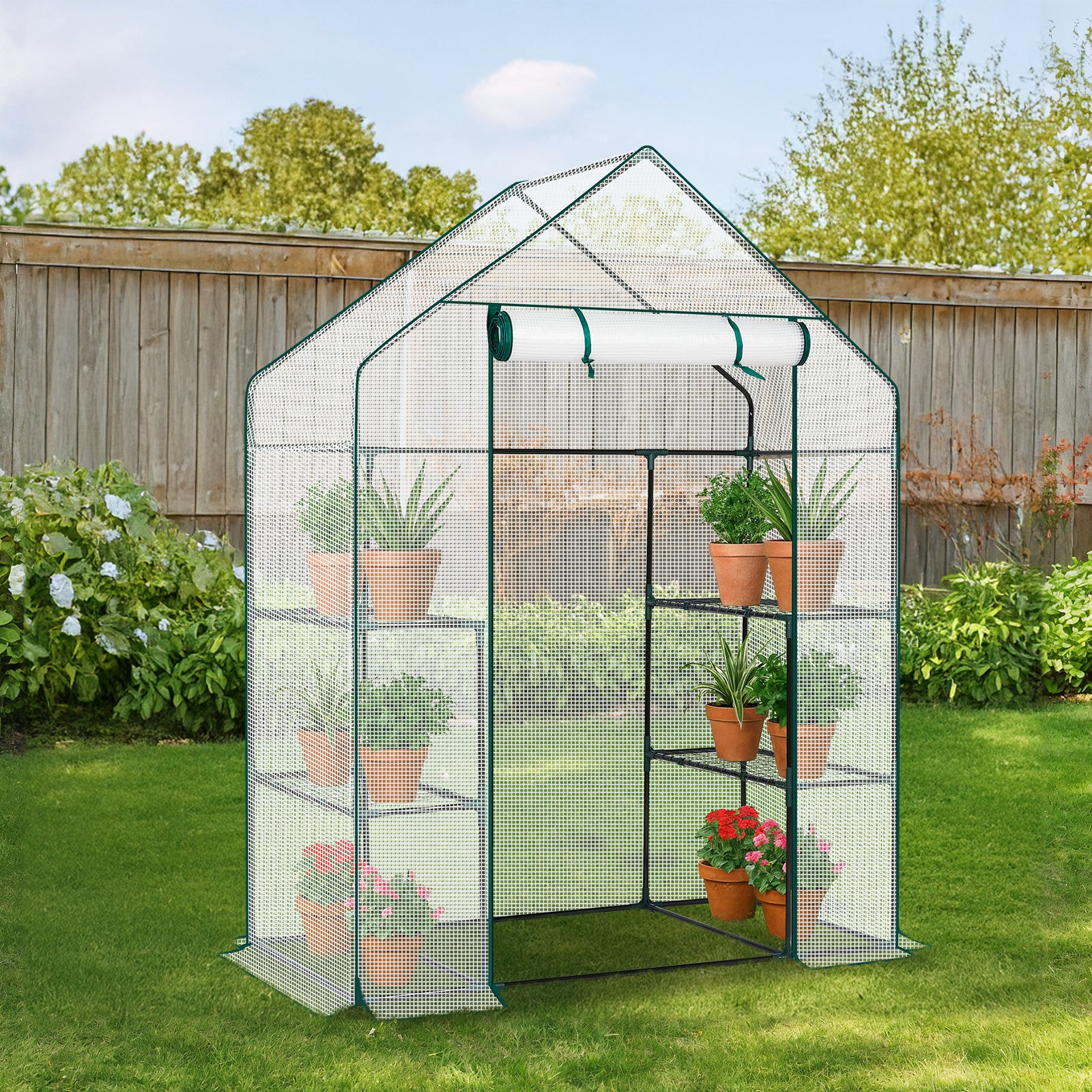 HAOYYE Mini Walk-In Greenhouse with Durable Waterproof PE Cover and Four Adjustable Shelves, Portable Indoor and Outdoor Plant Growing Greenhouse for Garden Backyard Patio Balcony, White