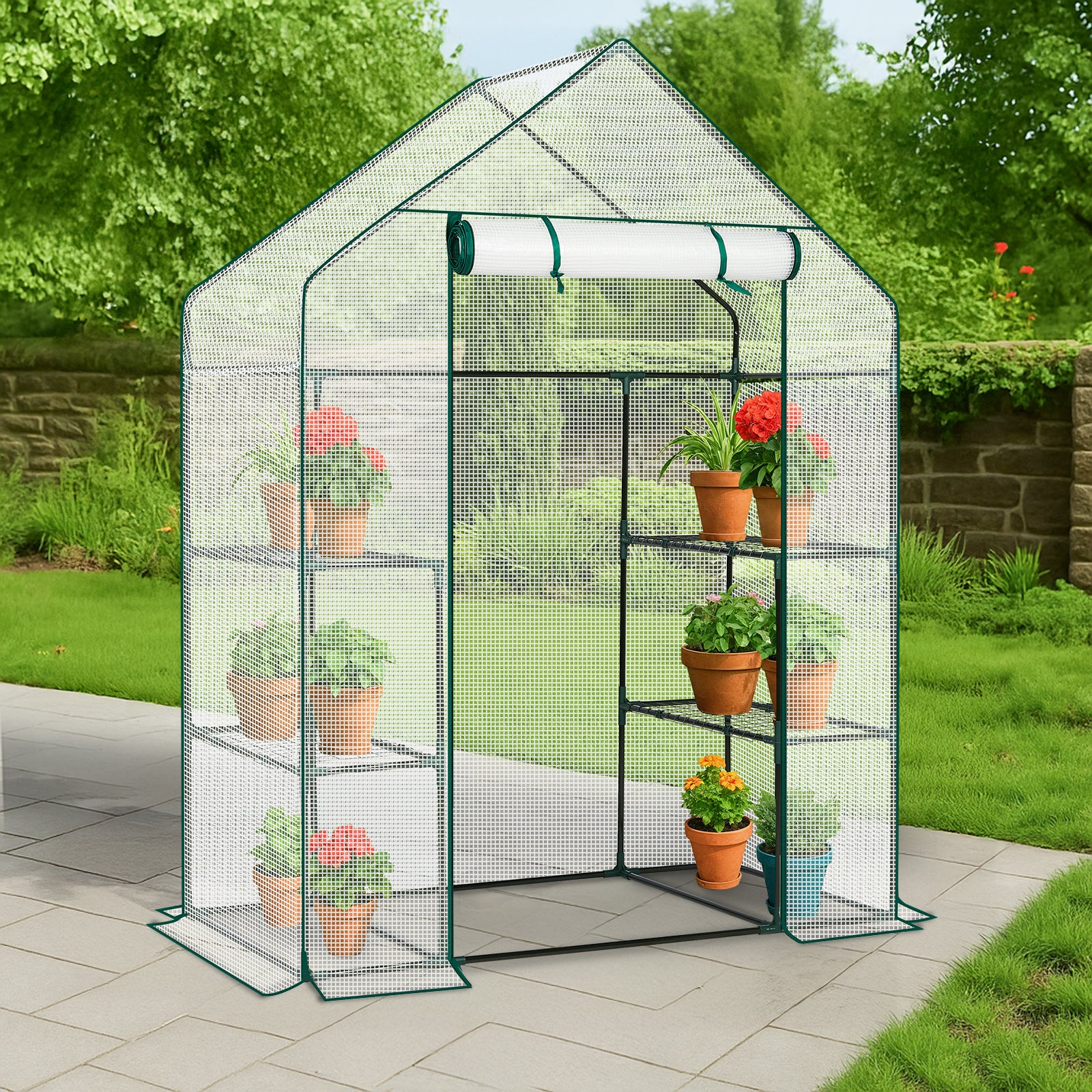 HAOYYE Mini Walk-In Greenhouse with Durable Waterproof PE Cover and Four Adjustable Shelves, Portable Indoor and Outdoor Plant Growing Greenhouse for Garden Backyard Patio Balcony, White