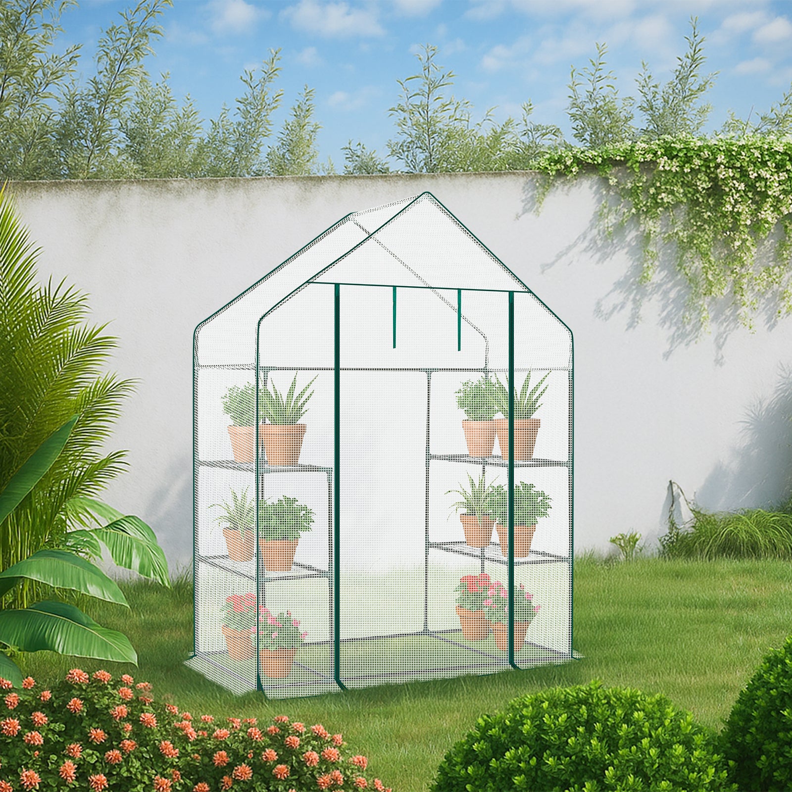 HAOYYE Mini Walk-In Greenhouse with Durable Waterproof PE Cover and Four Adjustable Shelves, Portable Indoor and Outdoor Plant Growing Greenhouse for Garden Backyard Patio Balcony, White