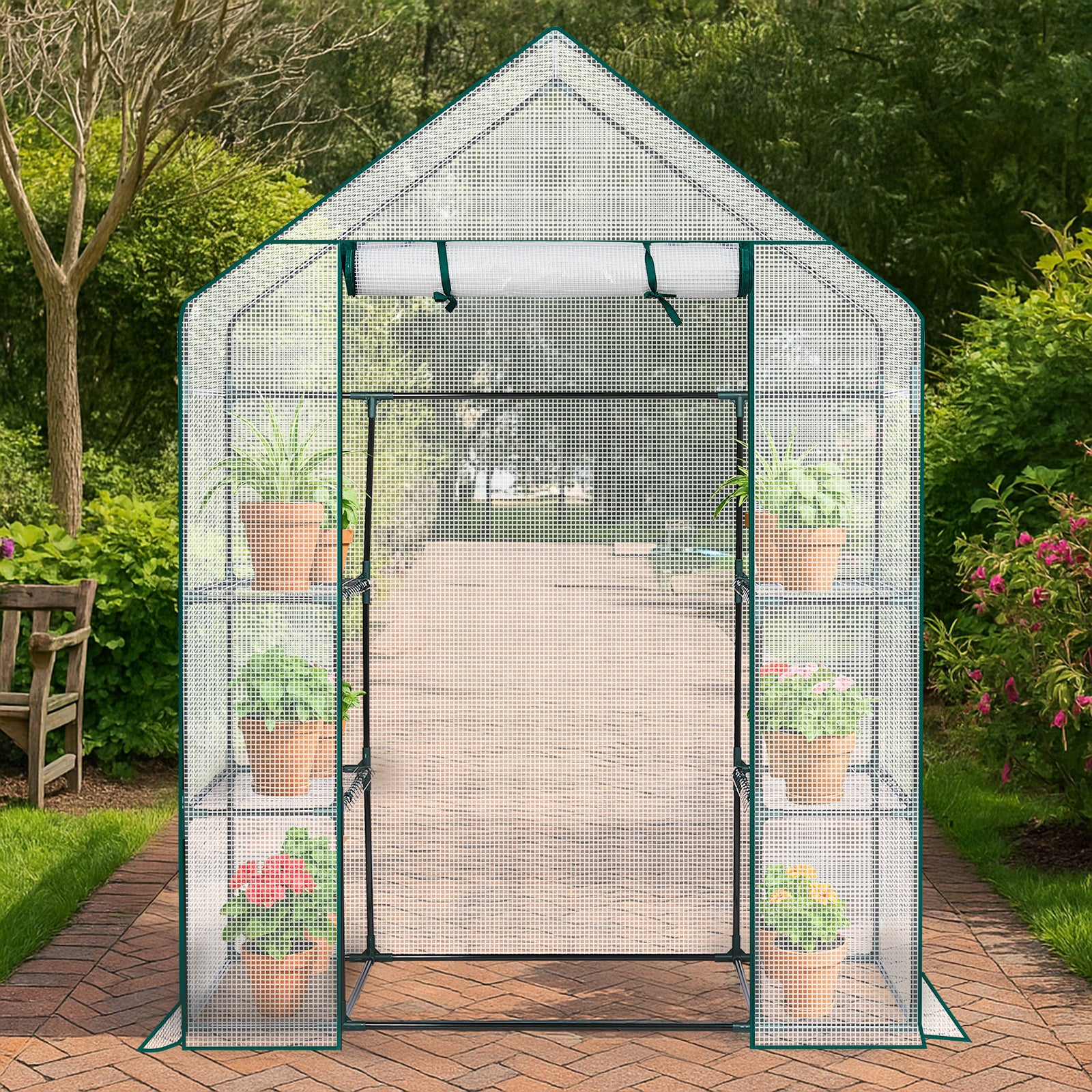 HAOYYE Mini Walk-In Greenhouse with Durable Waterproof PE Cover and Four Adjustable Shelves, Portable Indoor and Outdoor Plant Growing Greenhouse for Garden Backyard Patio Balcony, White