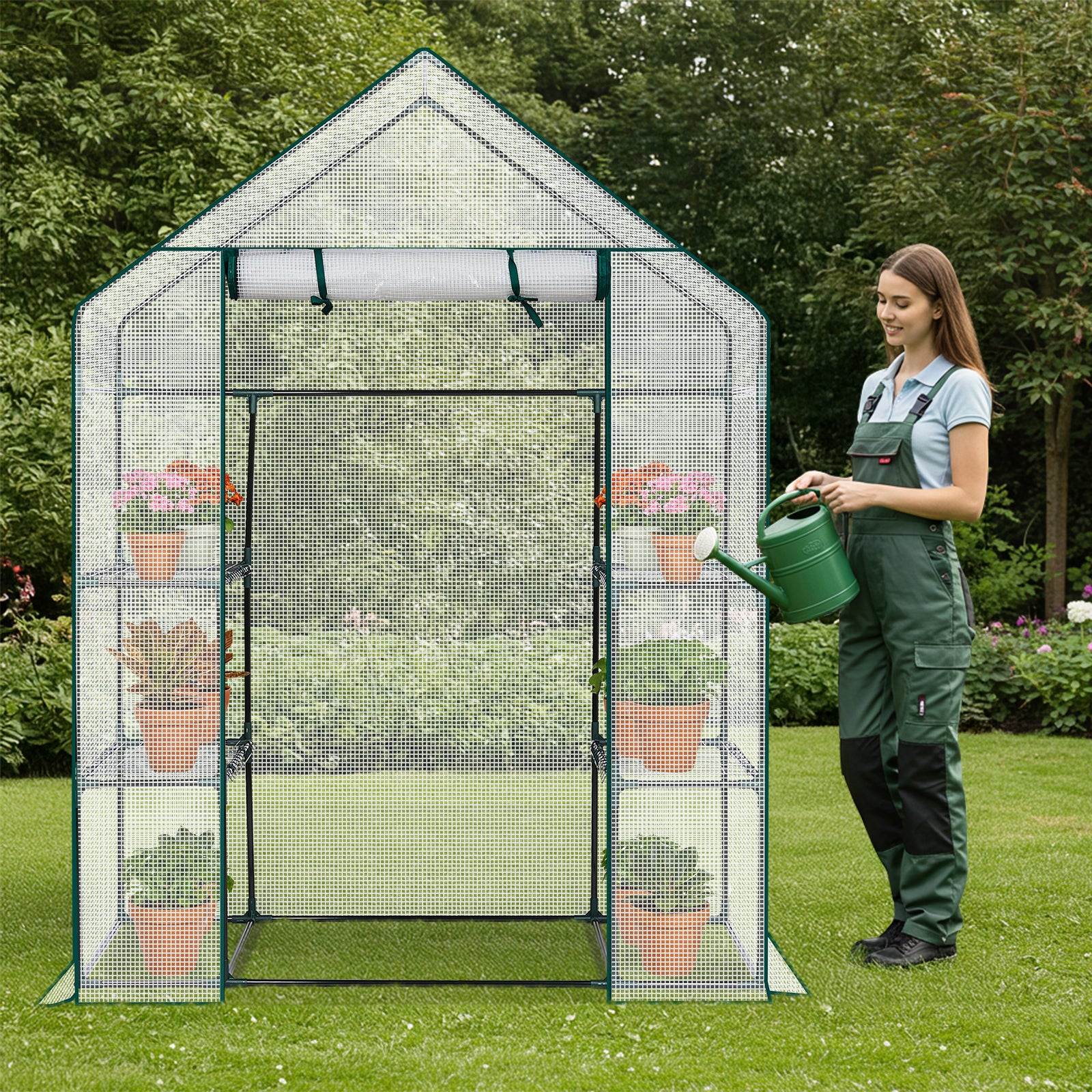 HAOYYE Mini Walk-In Greenhouse with Durable Waterproof PE Cover and Four Adjustable Shelves, Portable Indoor and Outdoor Plant Growing Greenhouse for Garden Backyard Patio Balcony, White